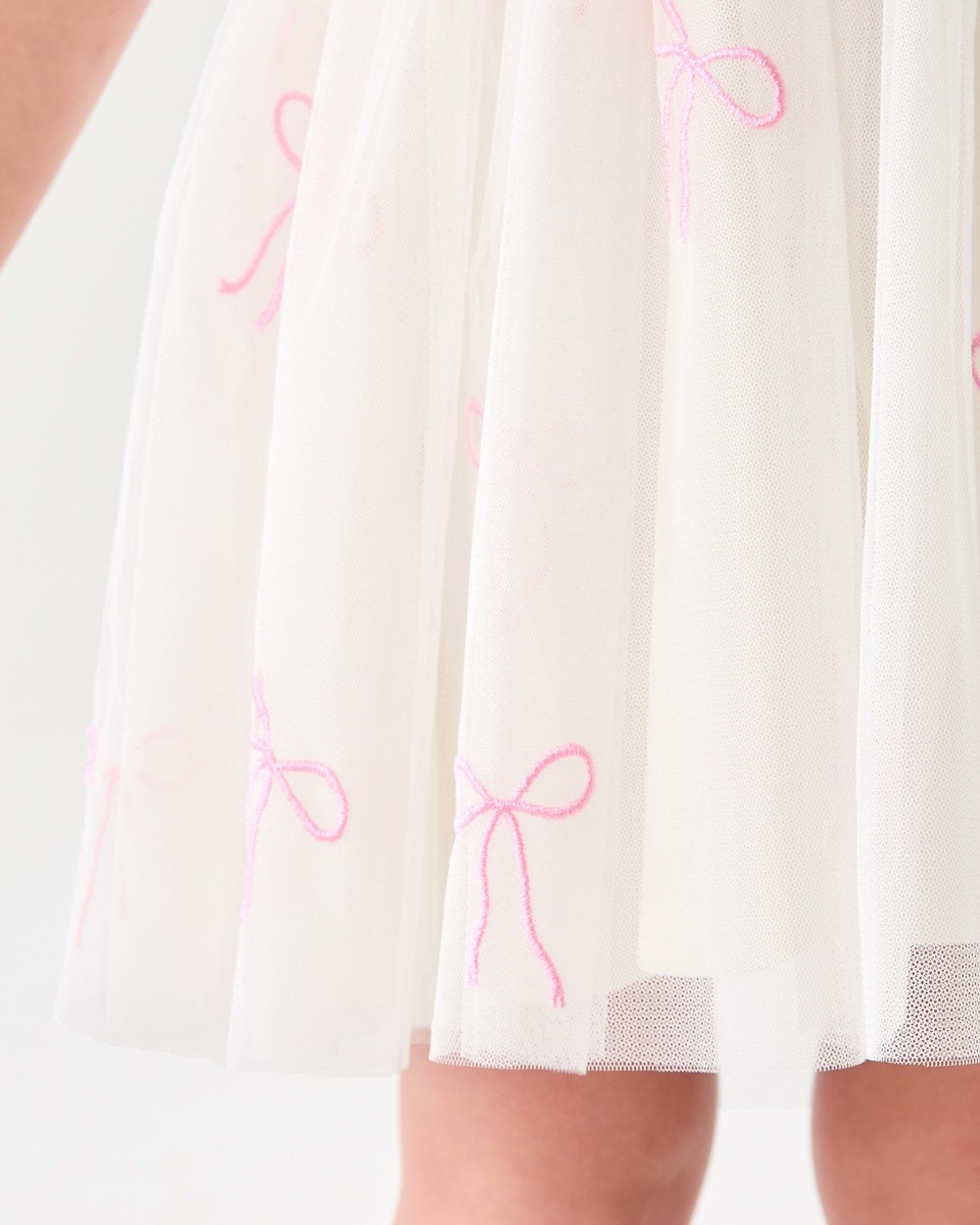 6 Short Sleeve Tutu Dress RIBBON BOW EMB BUTTER BIEGE, 6 of 8