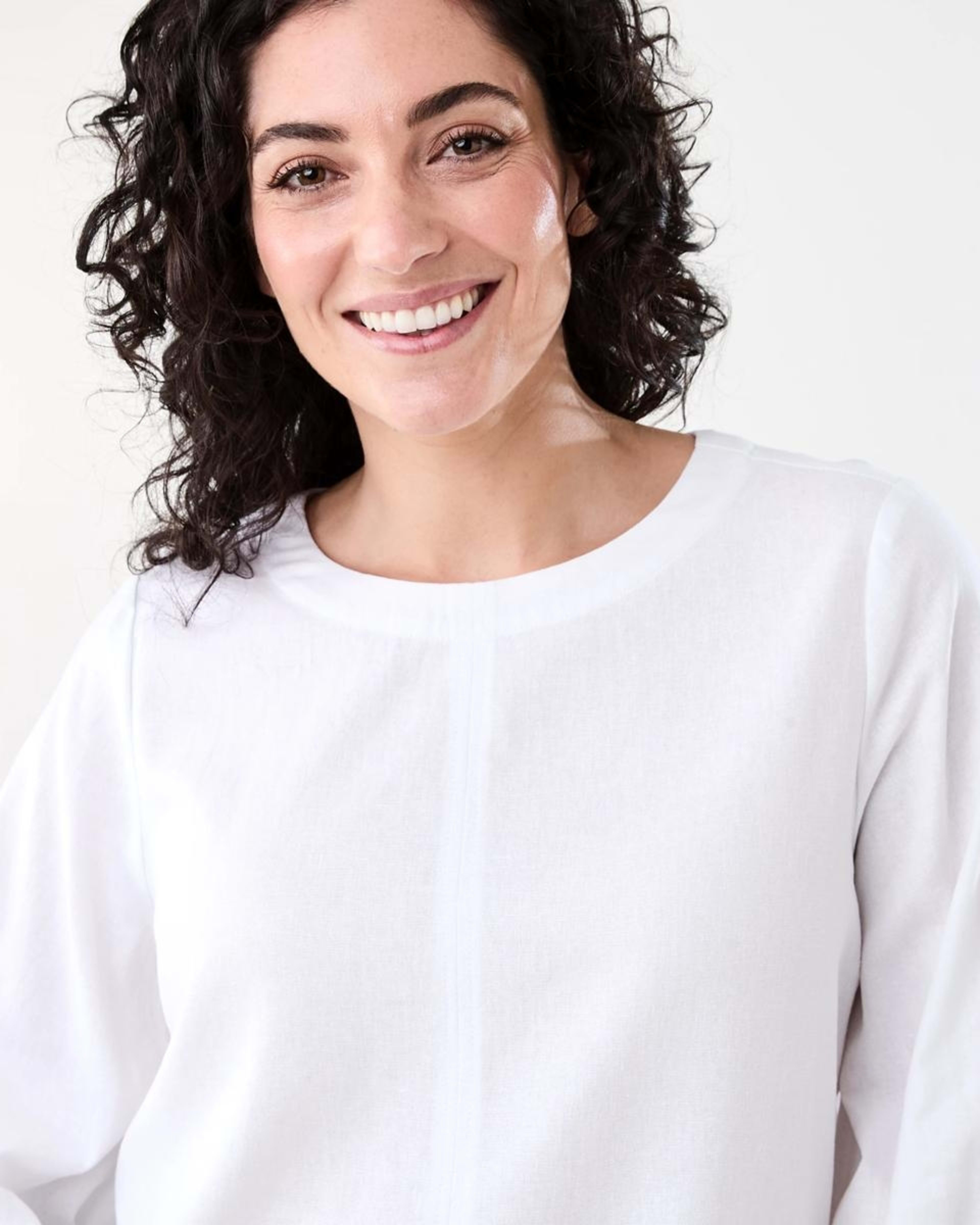 4 Long Sleeve Linen Blend Top WHITE, 4 of 7