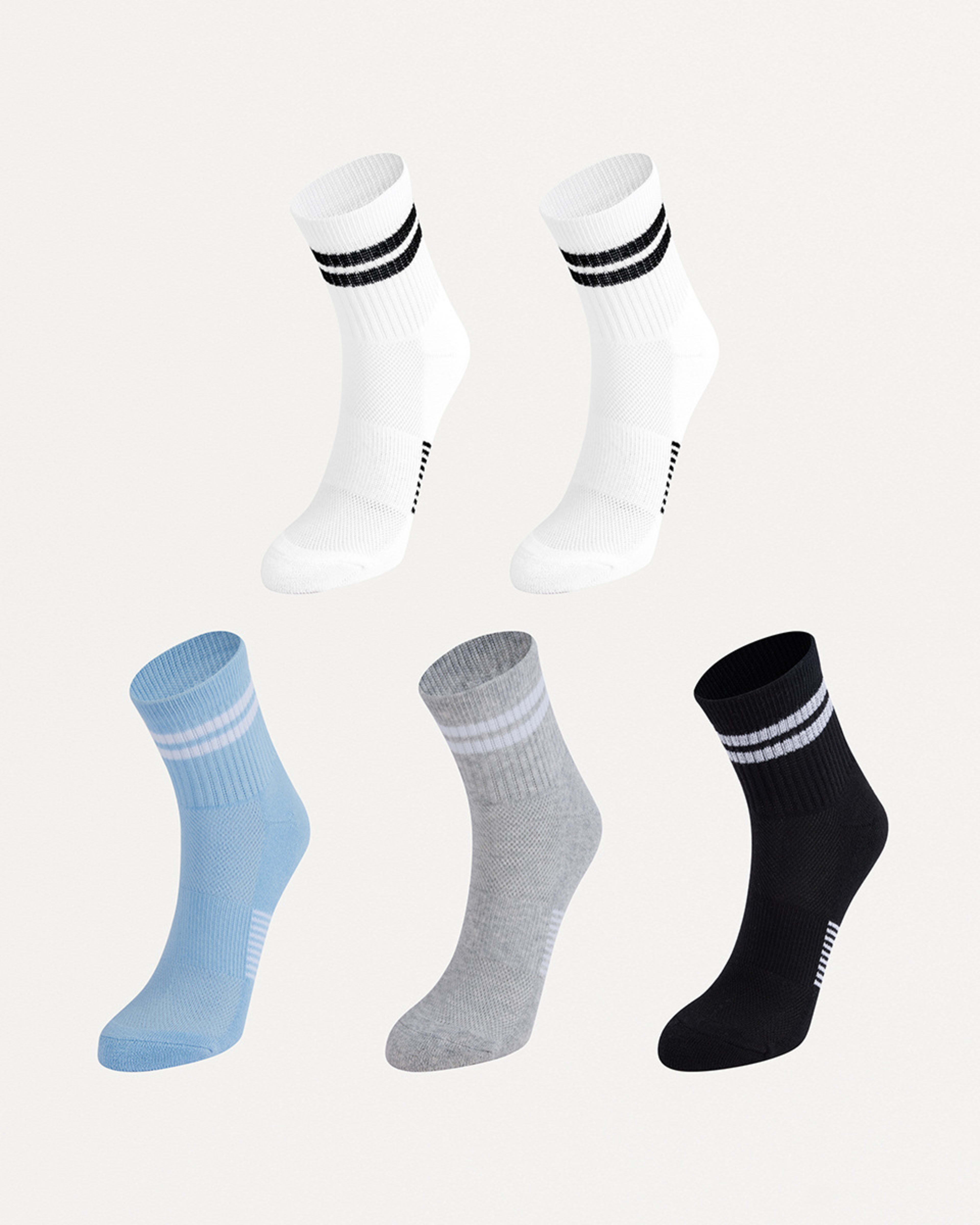1 5 Pack  Active Terry Quarter Crew Socks CORE STRIPE, 1 of 3