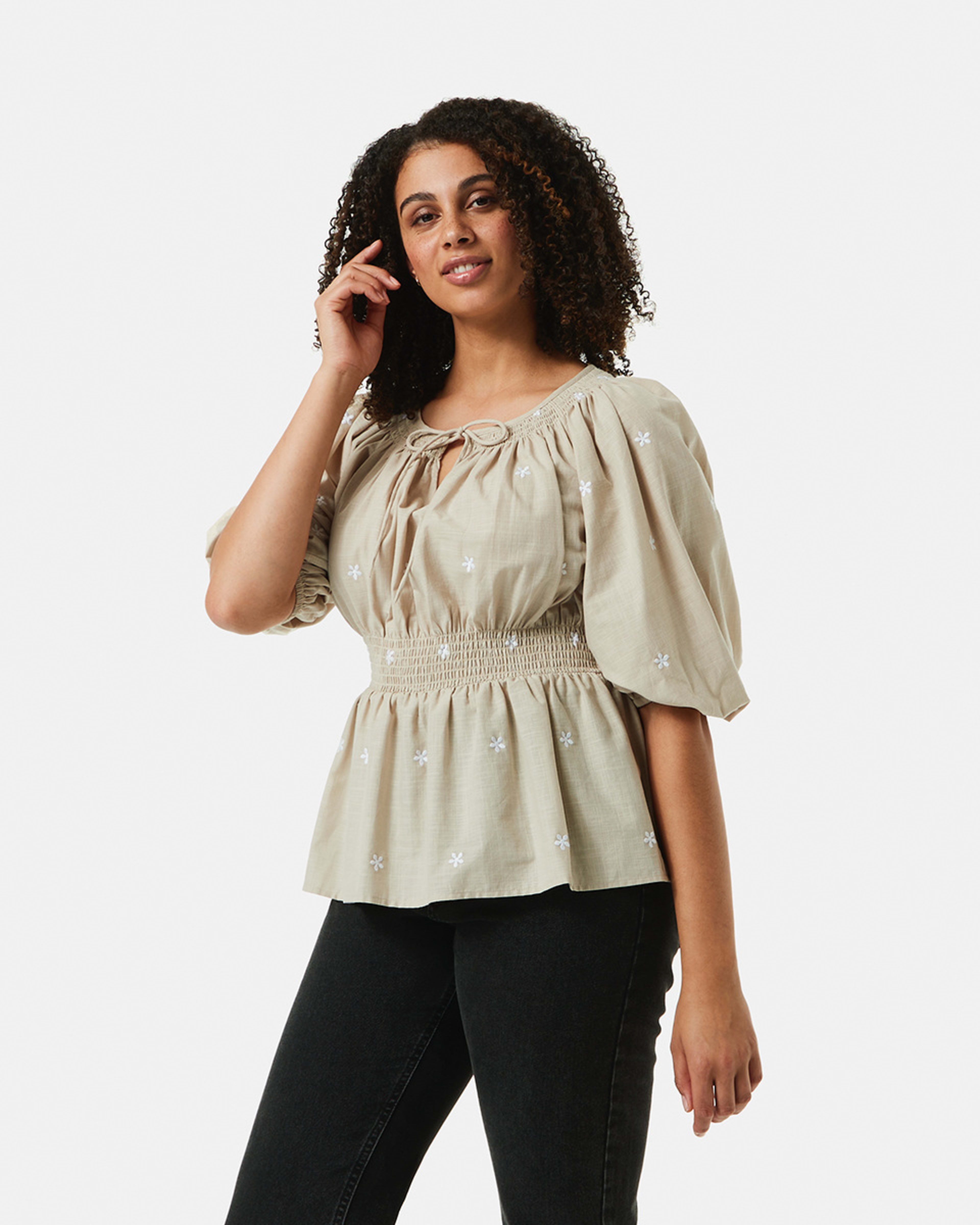 Long Sleeve Shirred Waist Peasant Top Kmart