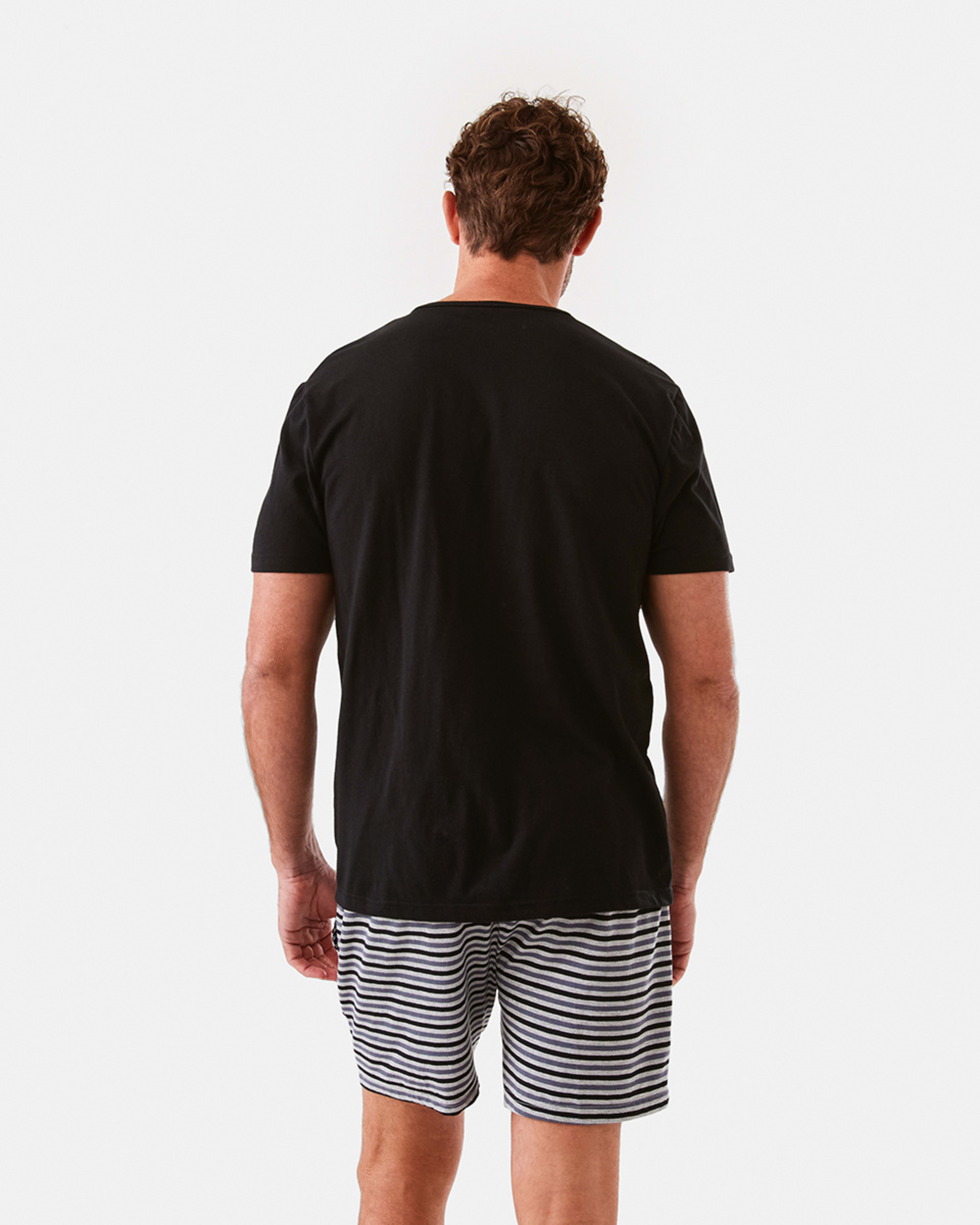 3 Short Sleeve Henley Neck Knit Pyjama Set Horiznstrp, 3 of 9