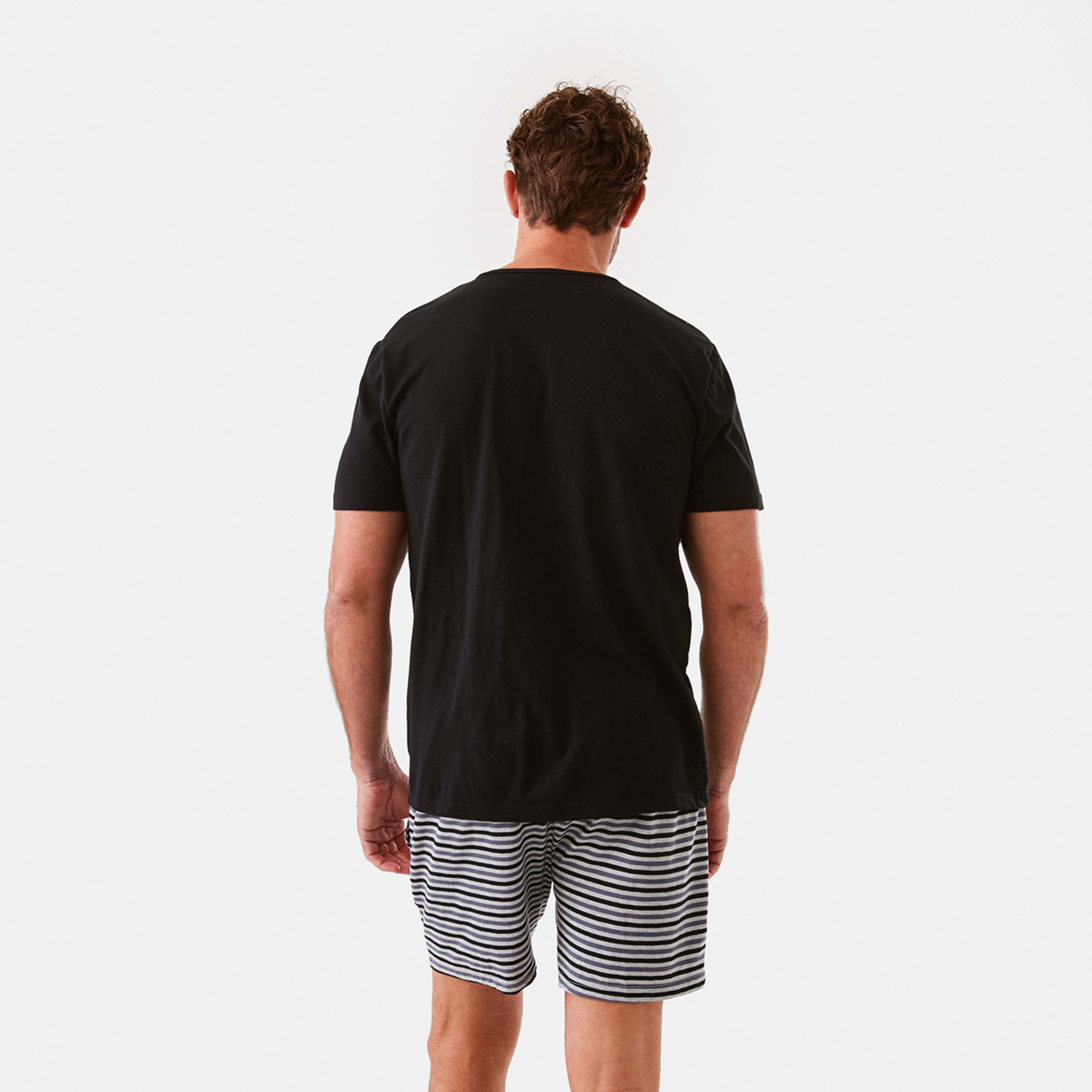 3 Short Sleeve Henley Neck Knit Pyjama Set Horiznstrp, 3 of 9