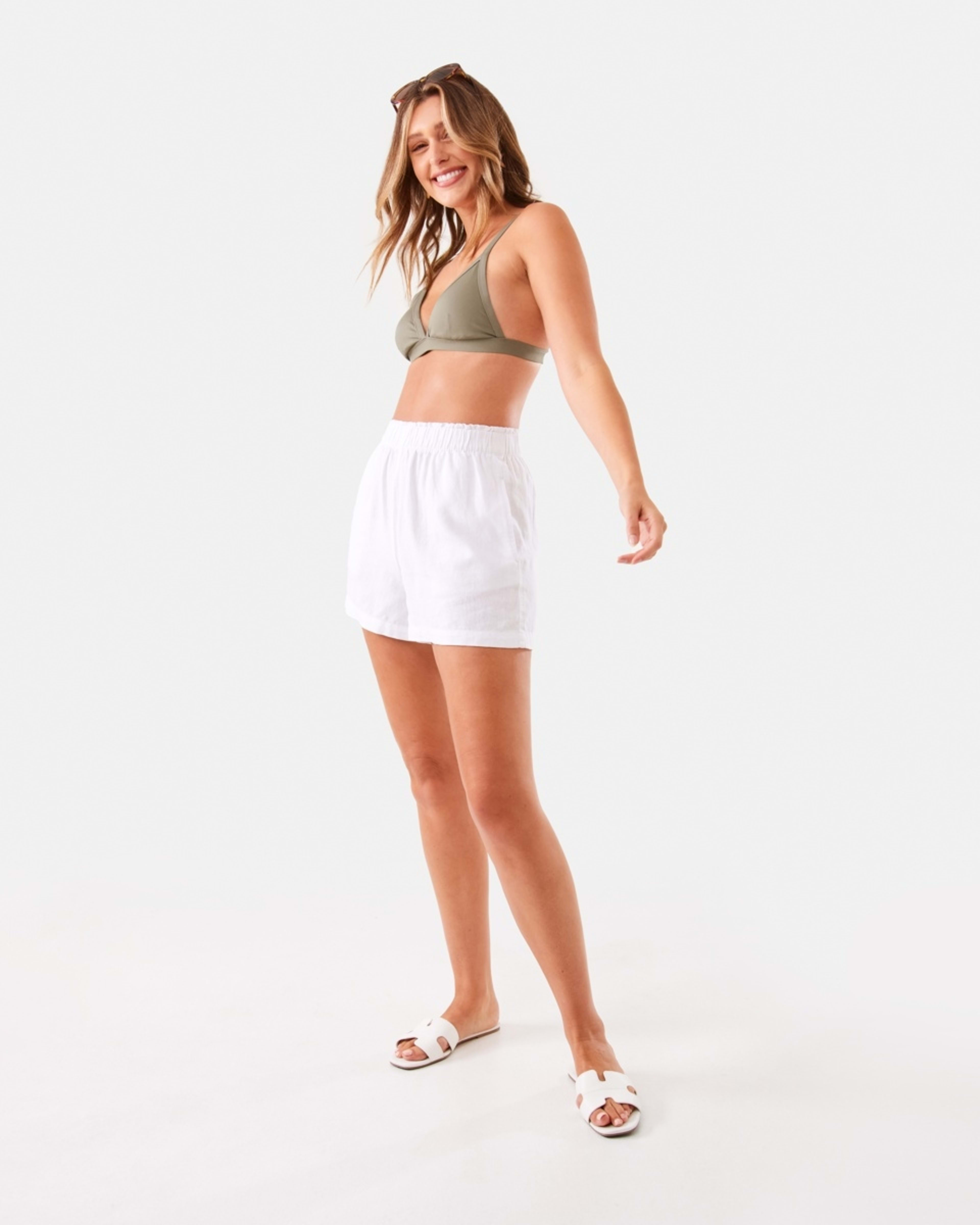 3 Linen Blend Pull On Shorts White, 3 of 7