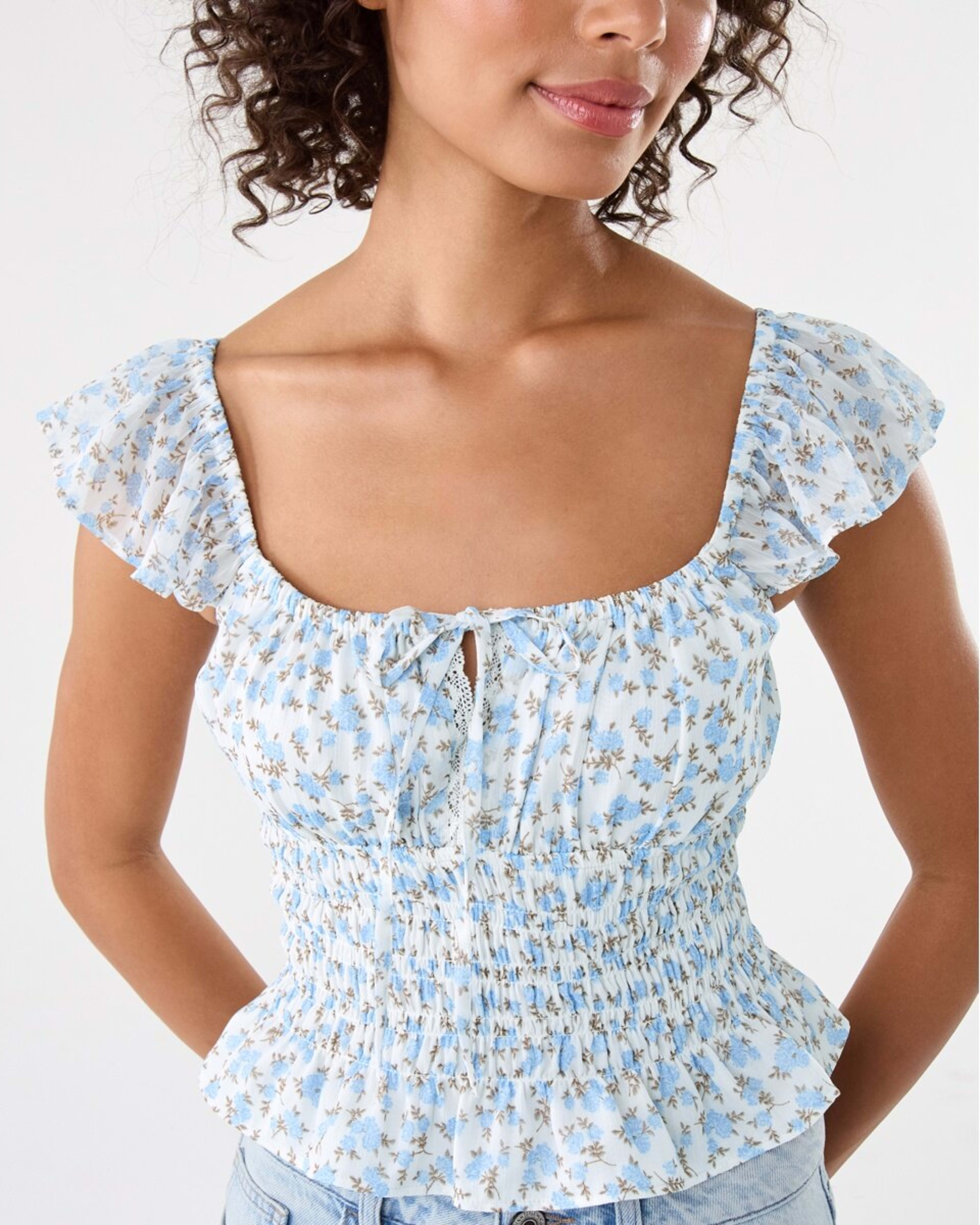 6 Tie Front Boho Top Blu Floral, 6 of 7