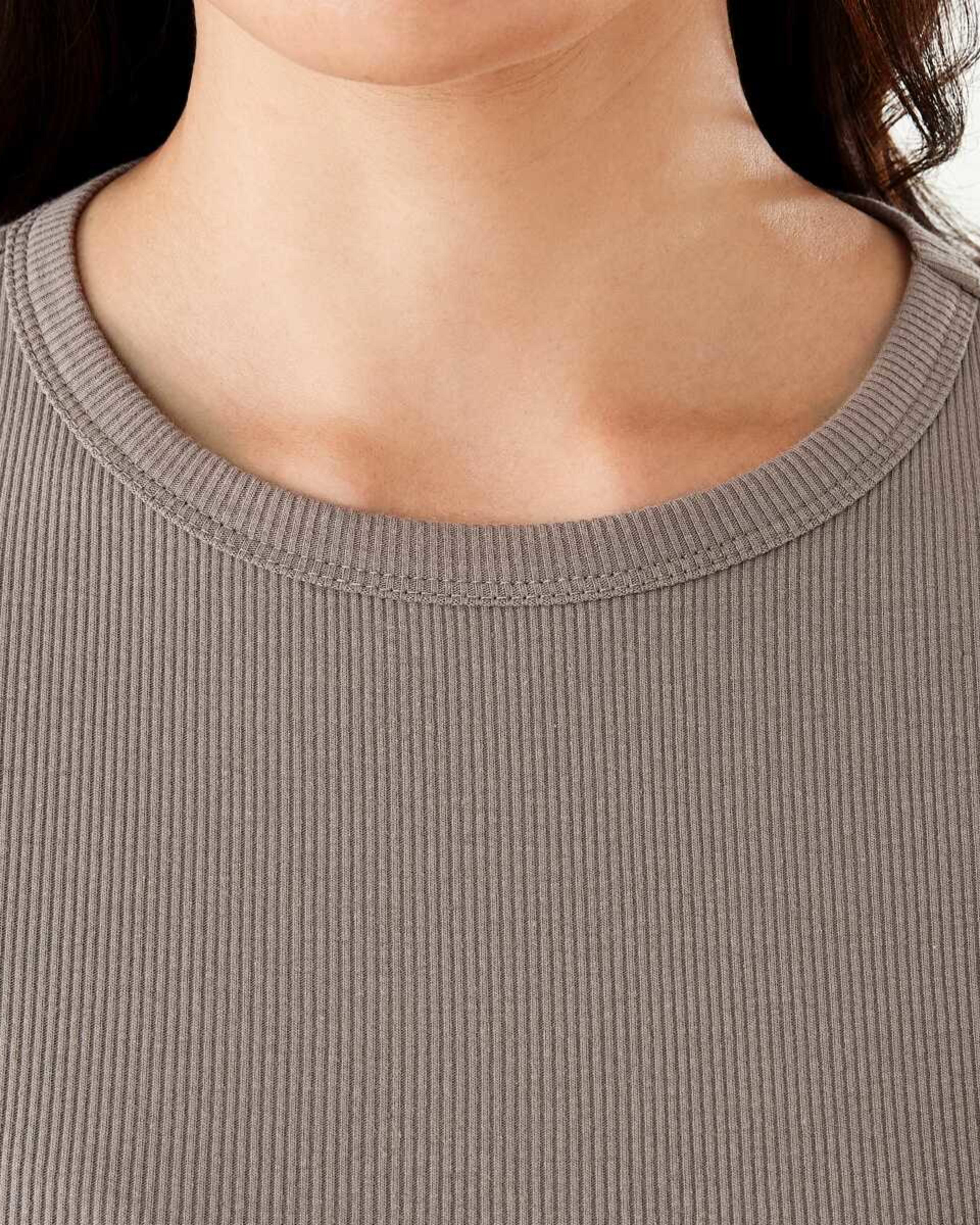 6 Long Sleeve Rib Crew T-shirt Taupe Brn, 6 of 6
