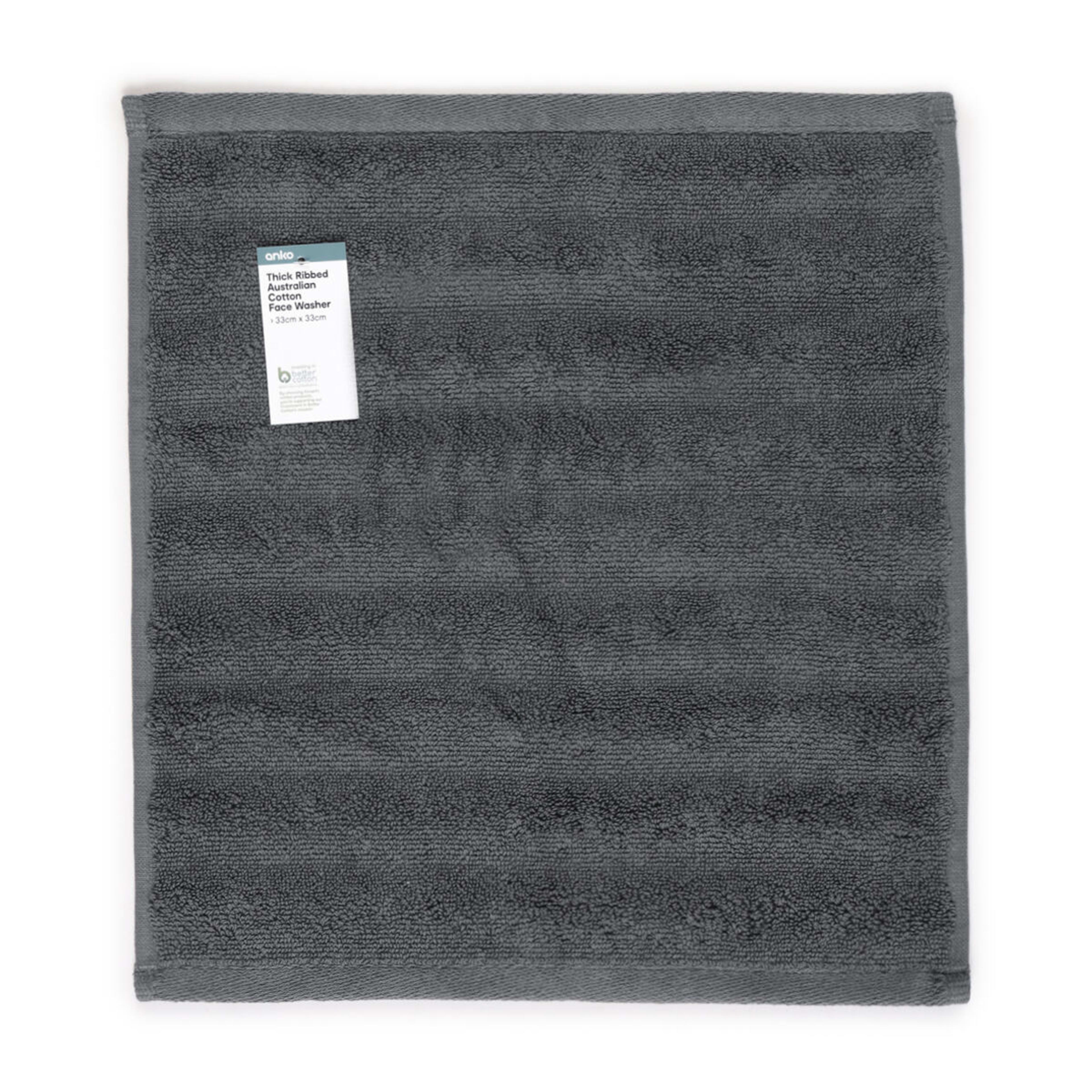 5 Thick Ribbed Australian Cotton Face Washer - Grey, 5 of 5