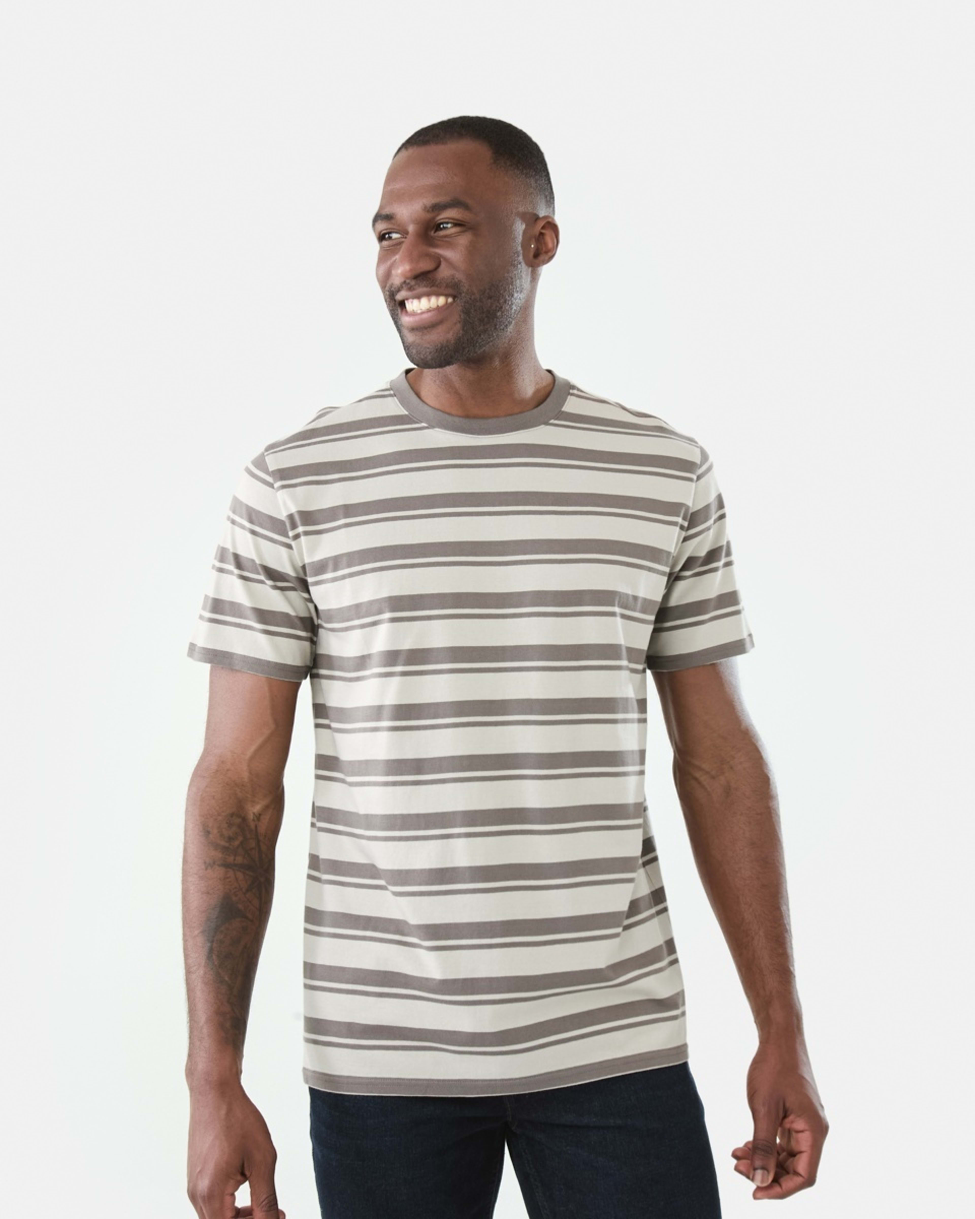 1 Australian Cotton Stripe T-shirt Brn Stripe