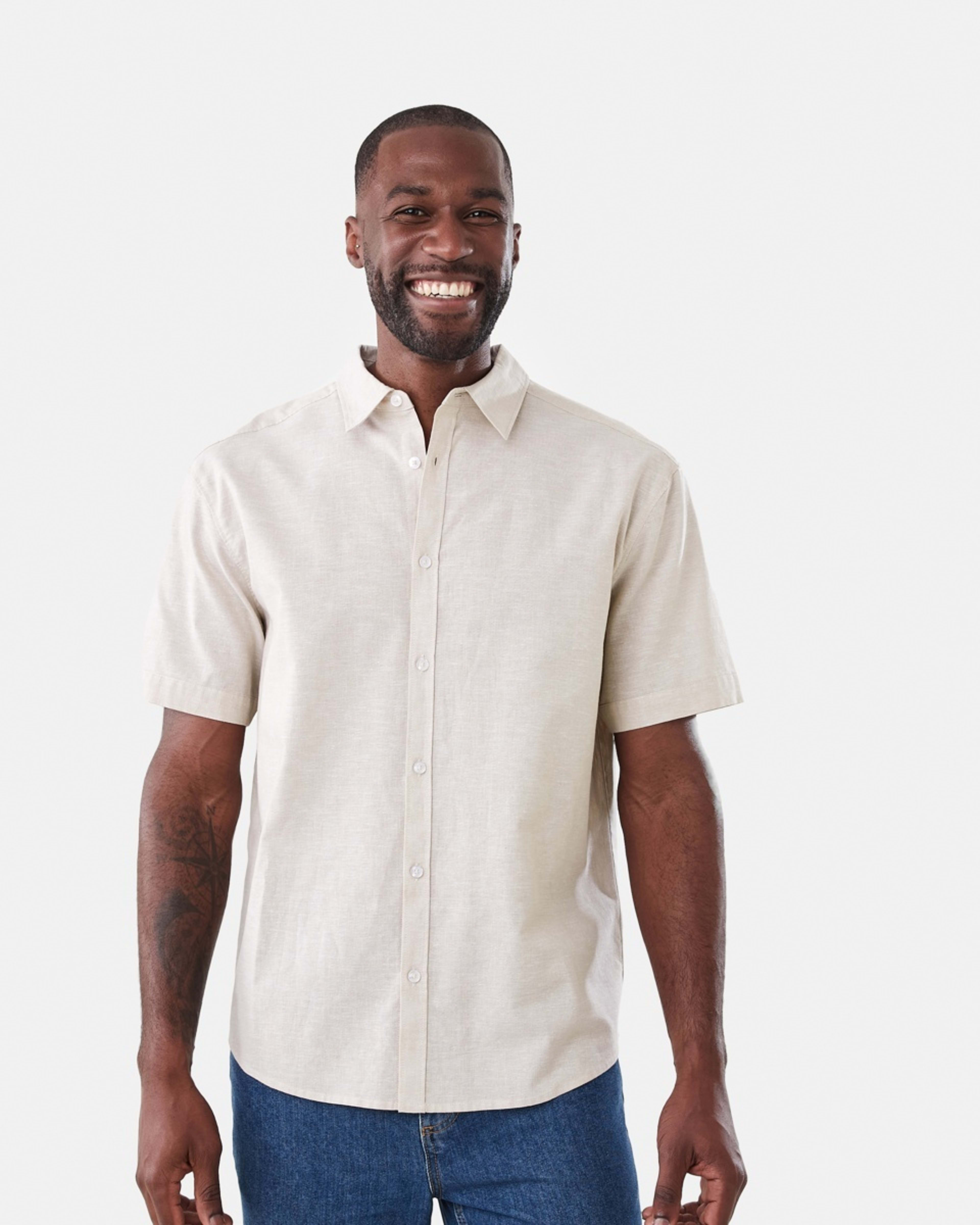1 Short Sleeve Cotton Linen Shirt NEUTRAL, 1 of 5