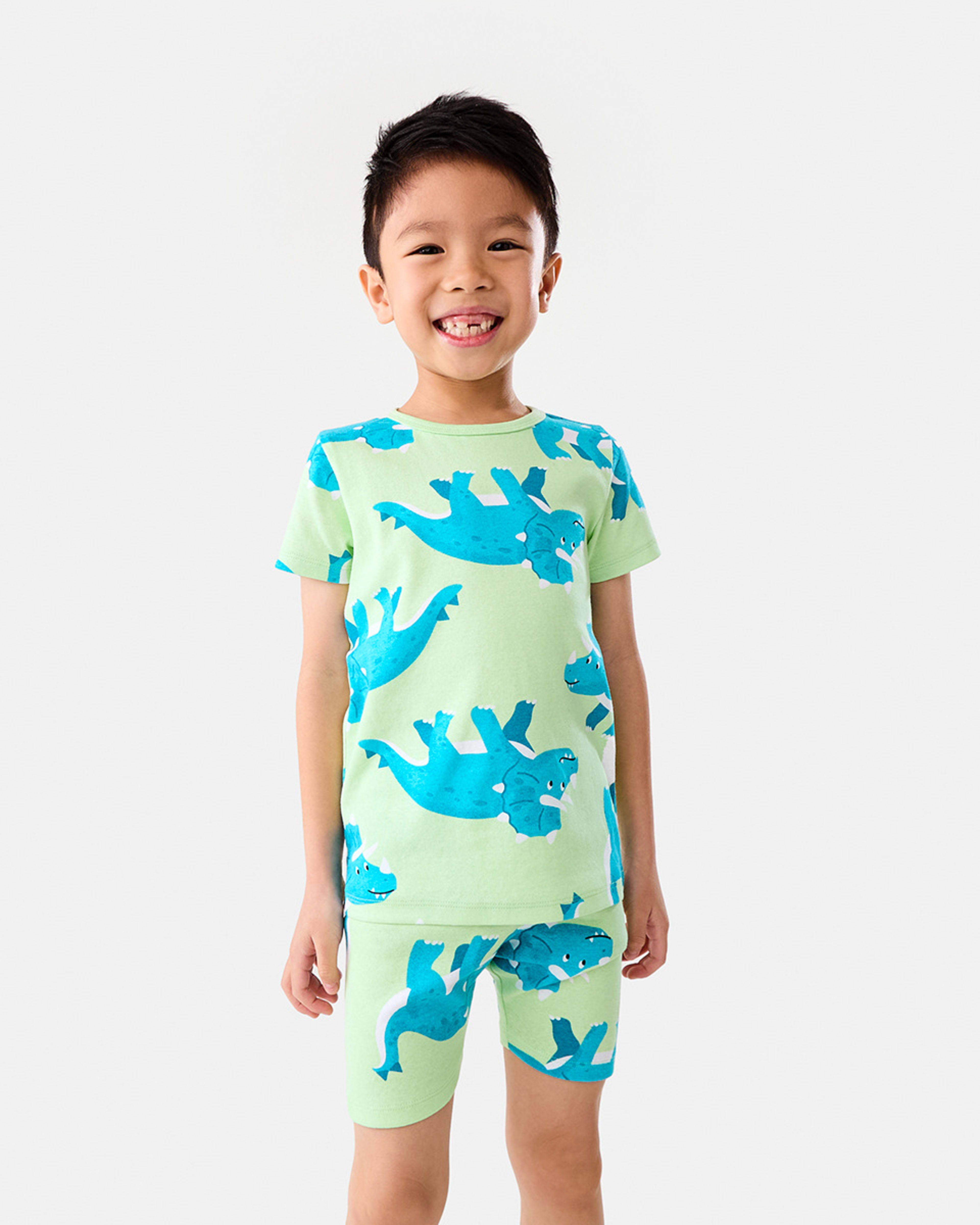 1 Short Sleeve Rib Knit Pyjama Set Dinopatgrn, 1 of 10