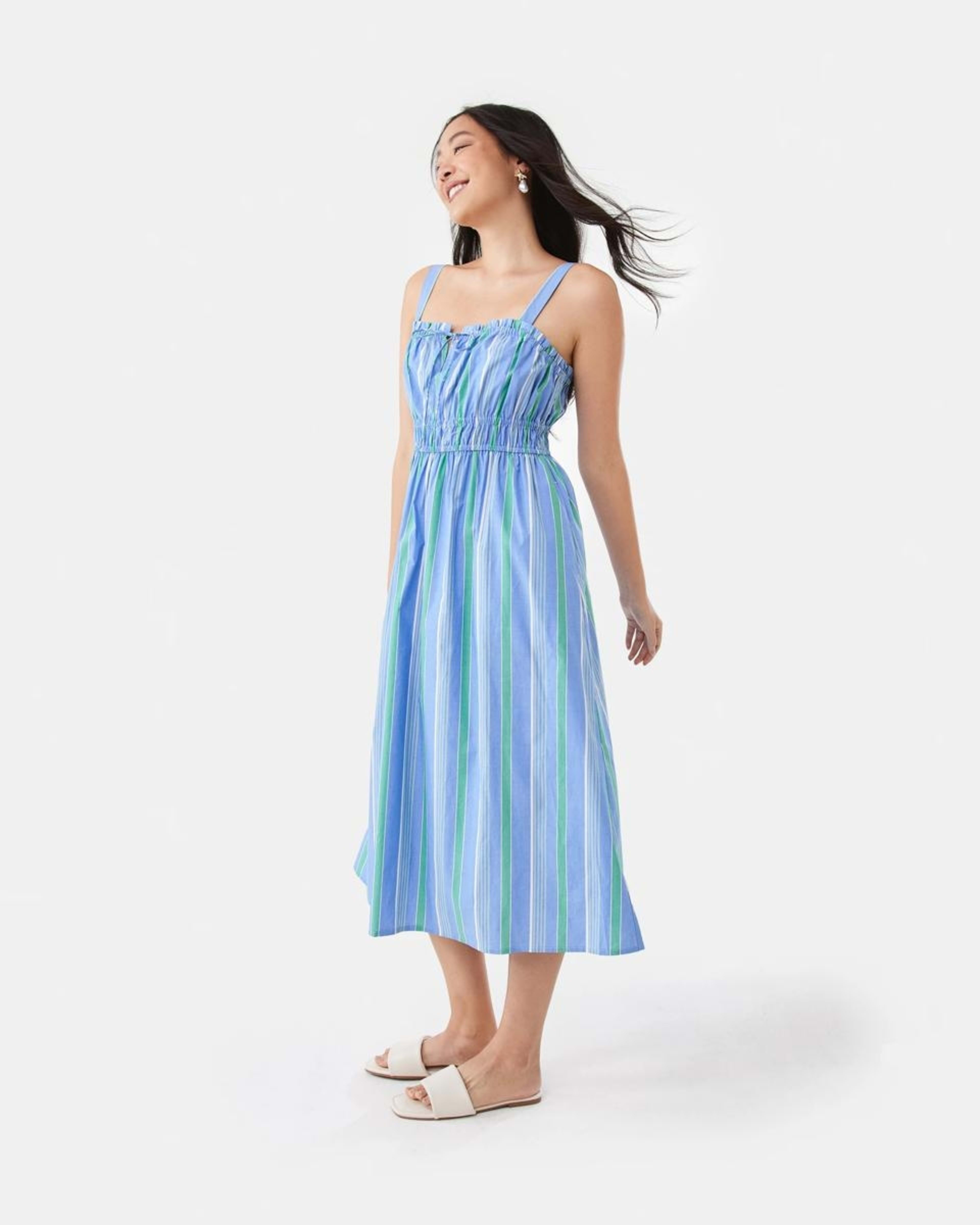 2 Sleeveless Poplin Tie Midi Dress POP STRIPE BLUE MARINE, 2 of 7
