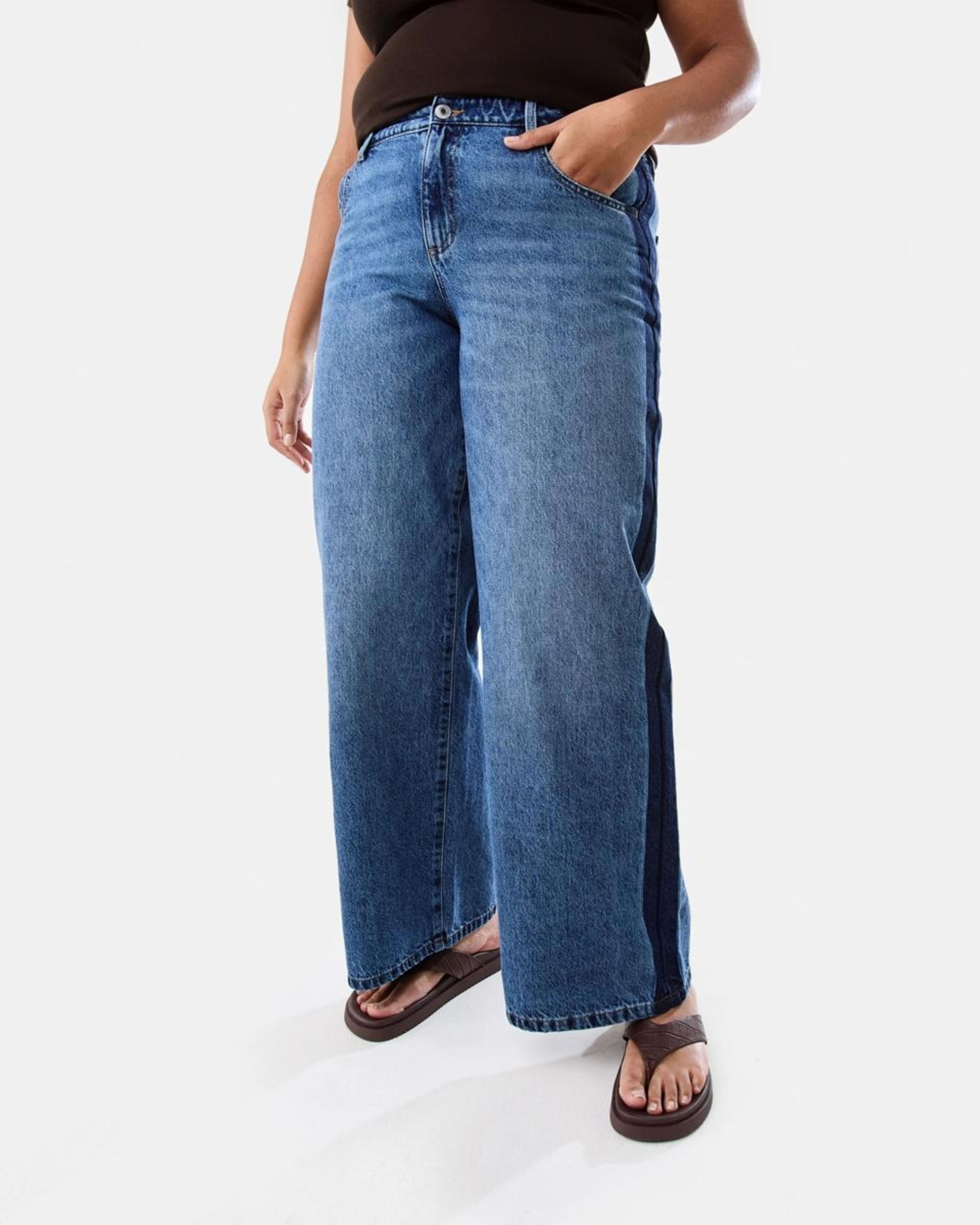 3 Side Stripe Wide Leg Jeans MID WASH, 3 of 10