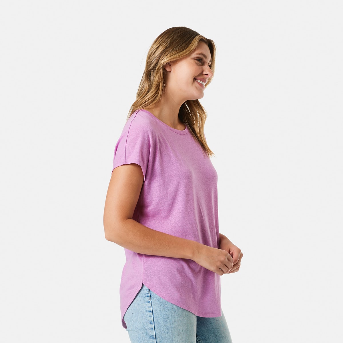Linen Blend Extended Sleeve Tee Kmart