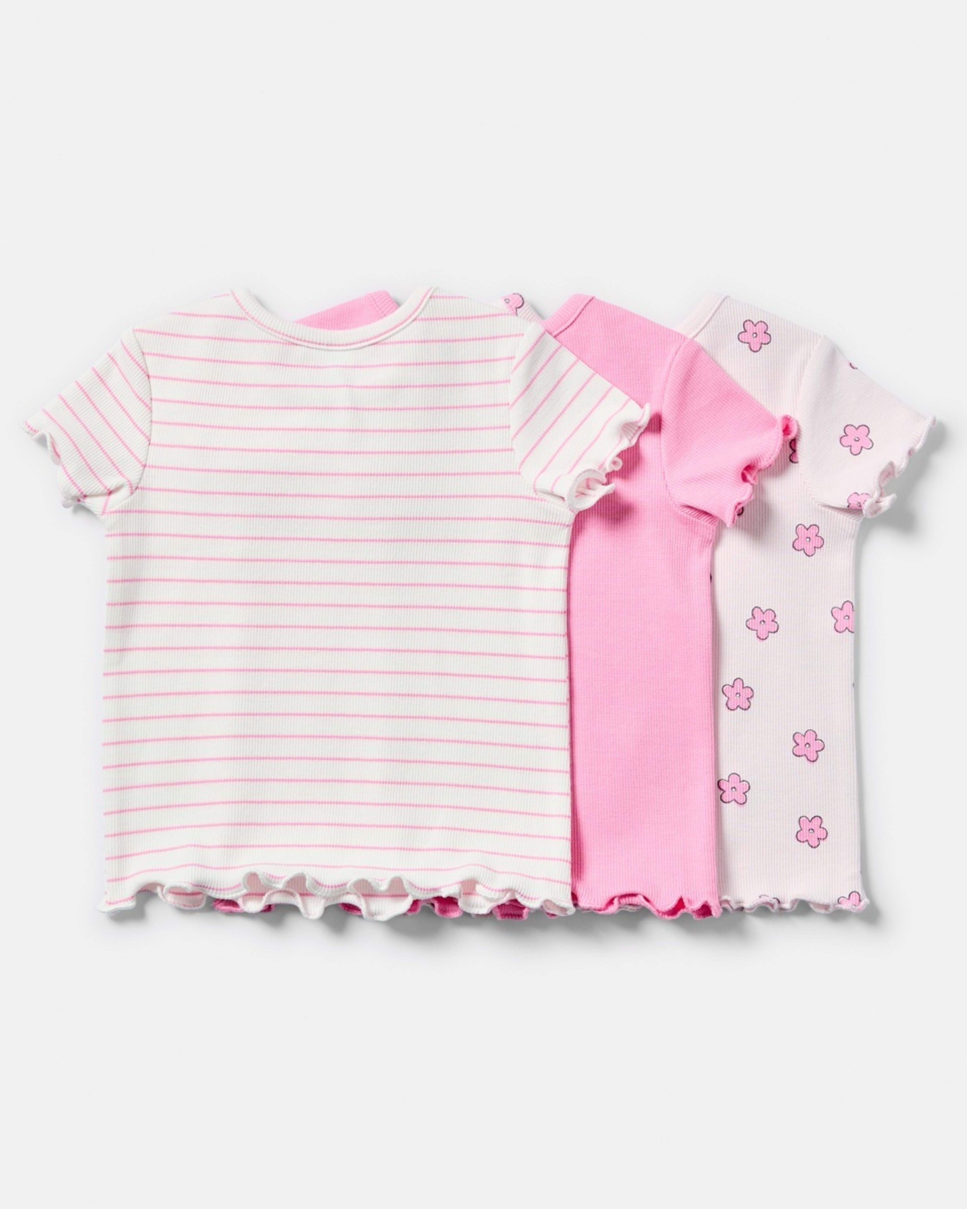 2 3 Pack Short Sleeve Ribbed T-shirt PINK DAISIES, 2 of 8