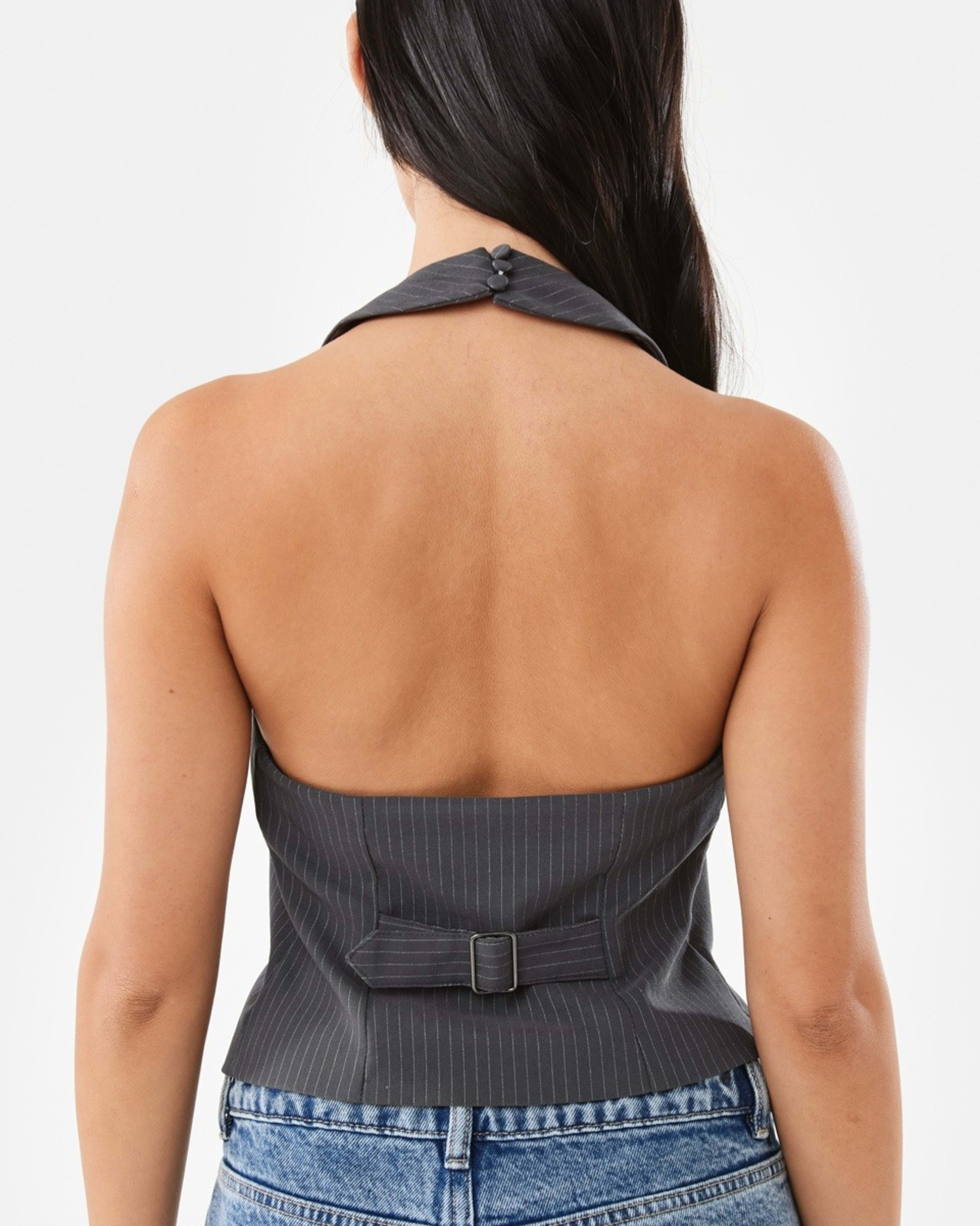 6 Sleeveless Halter Vest Grey Strpe, 6 of 9
