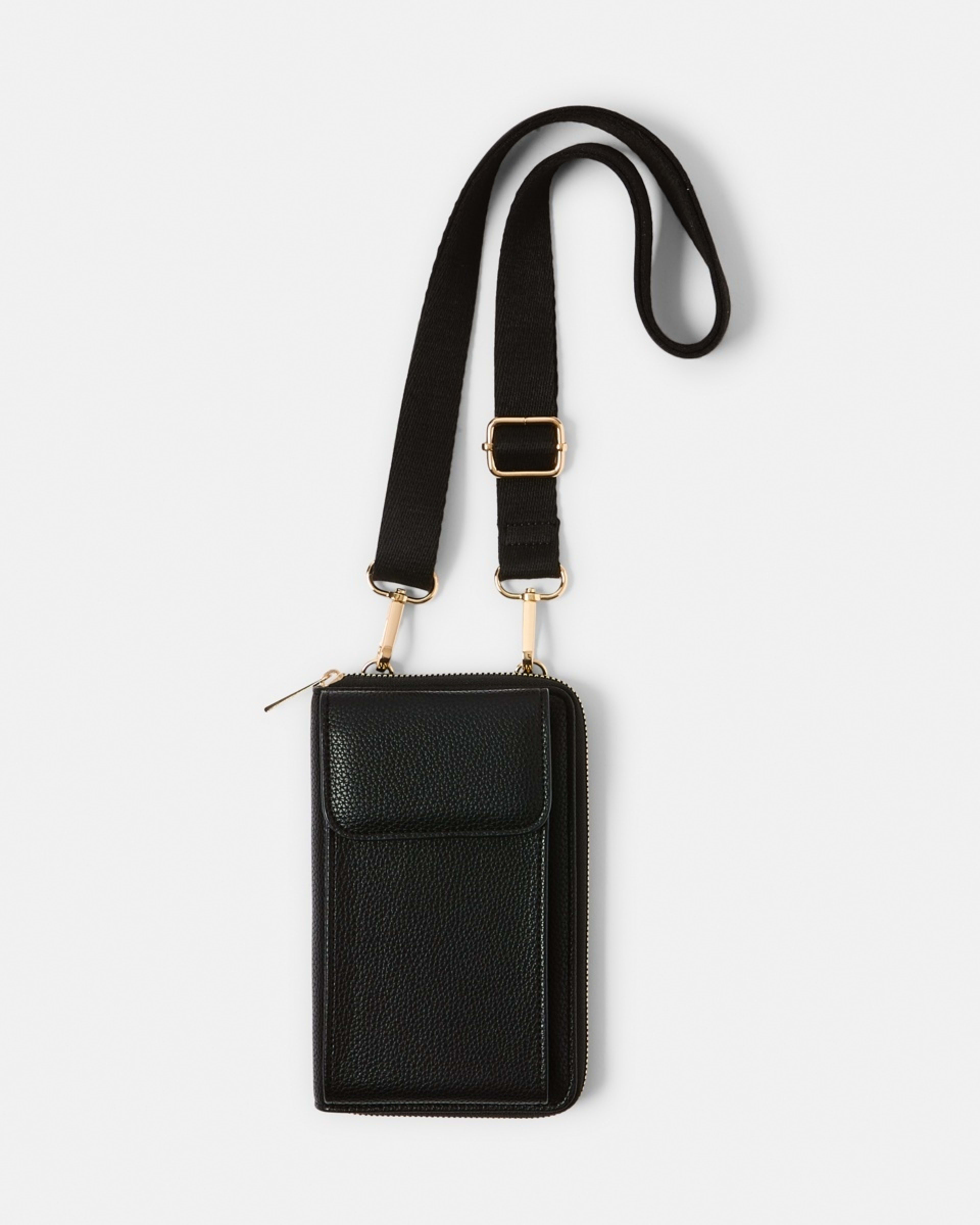 1 Sim Fabric Strap Phone Wallet BLACK