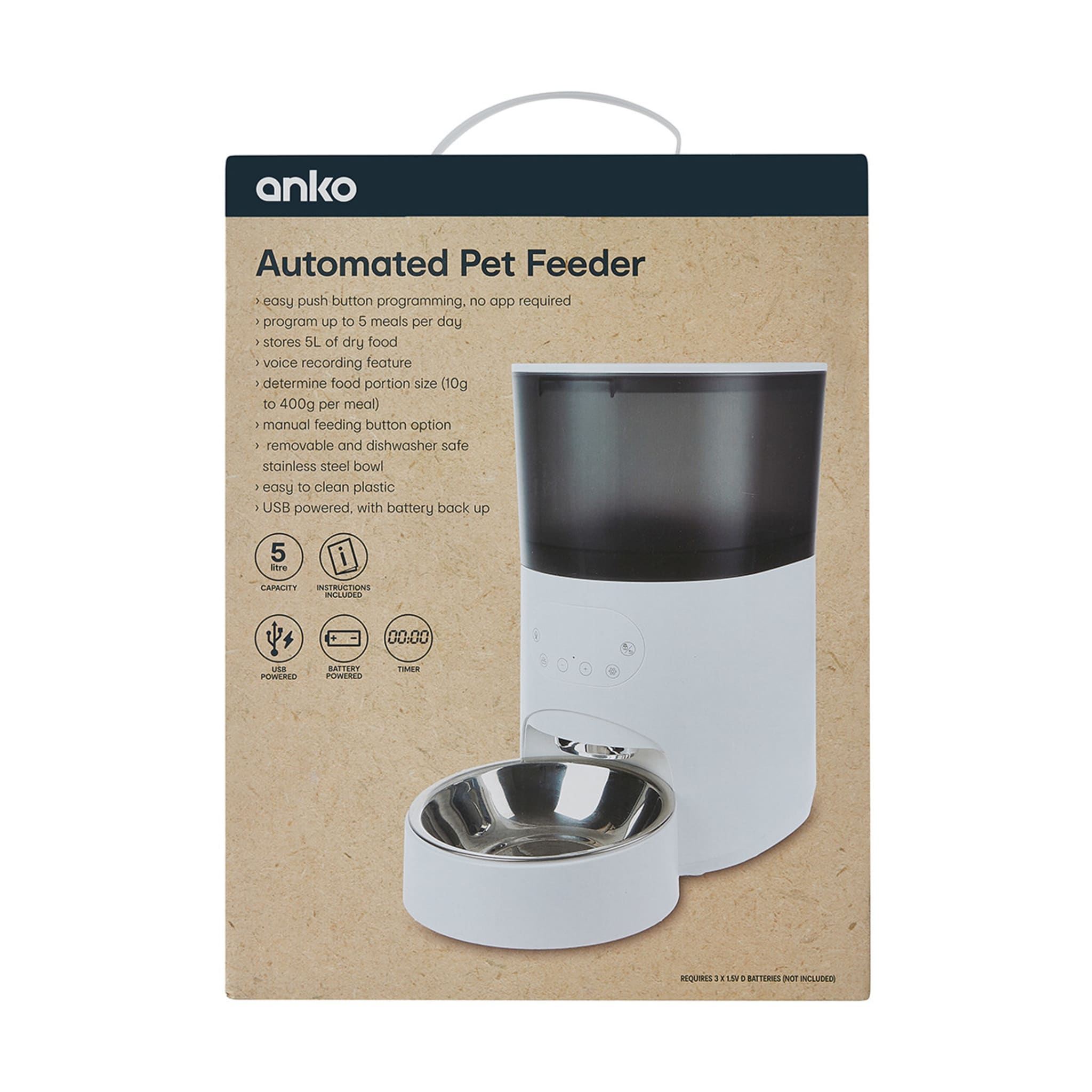 Automated 5L Pet Feeder White and Grey Kmart