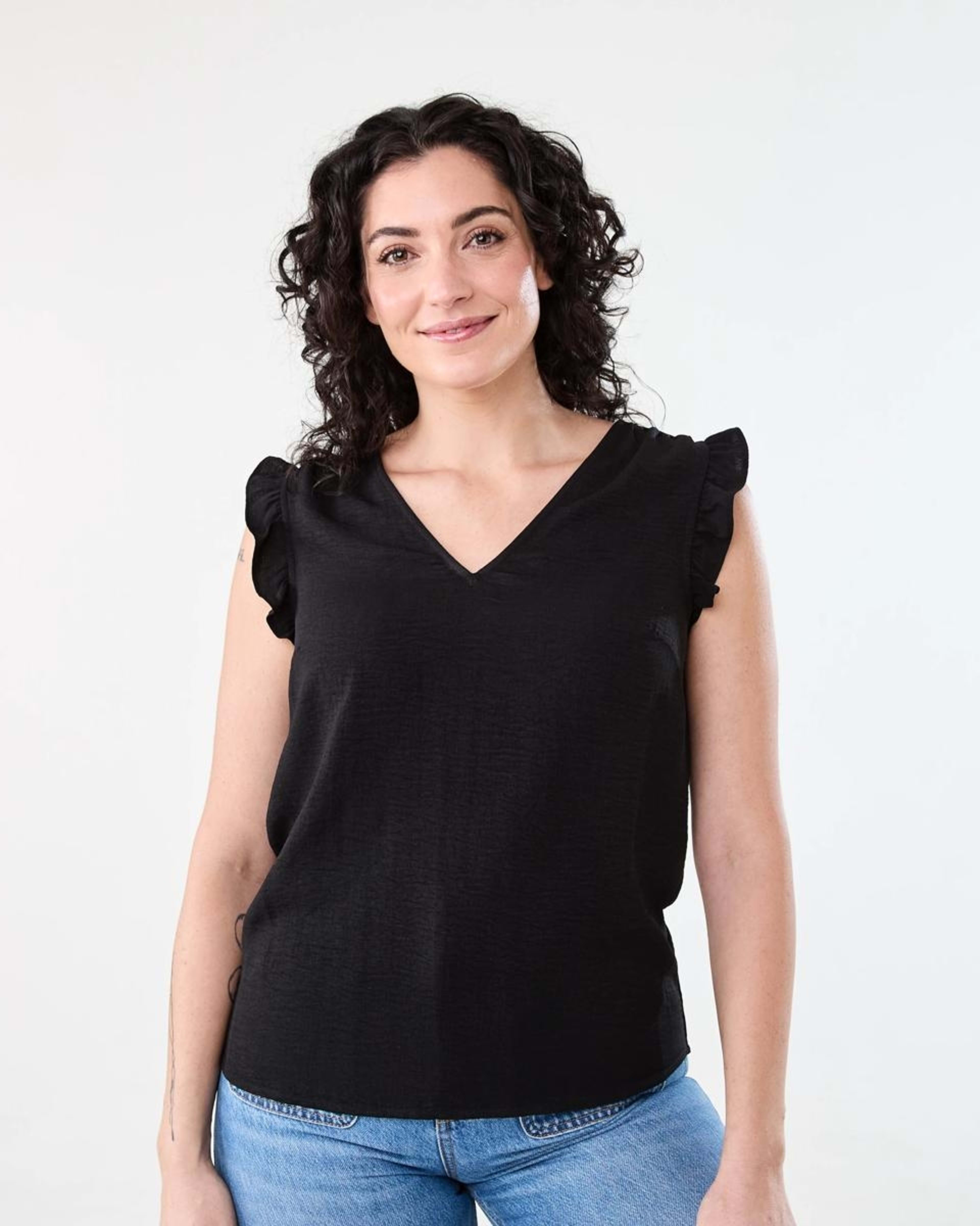 1 Sleeveless Frill Top BLACK, 1 of 6