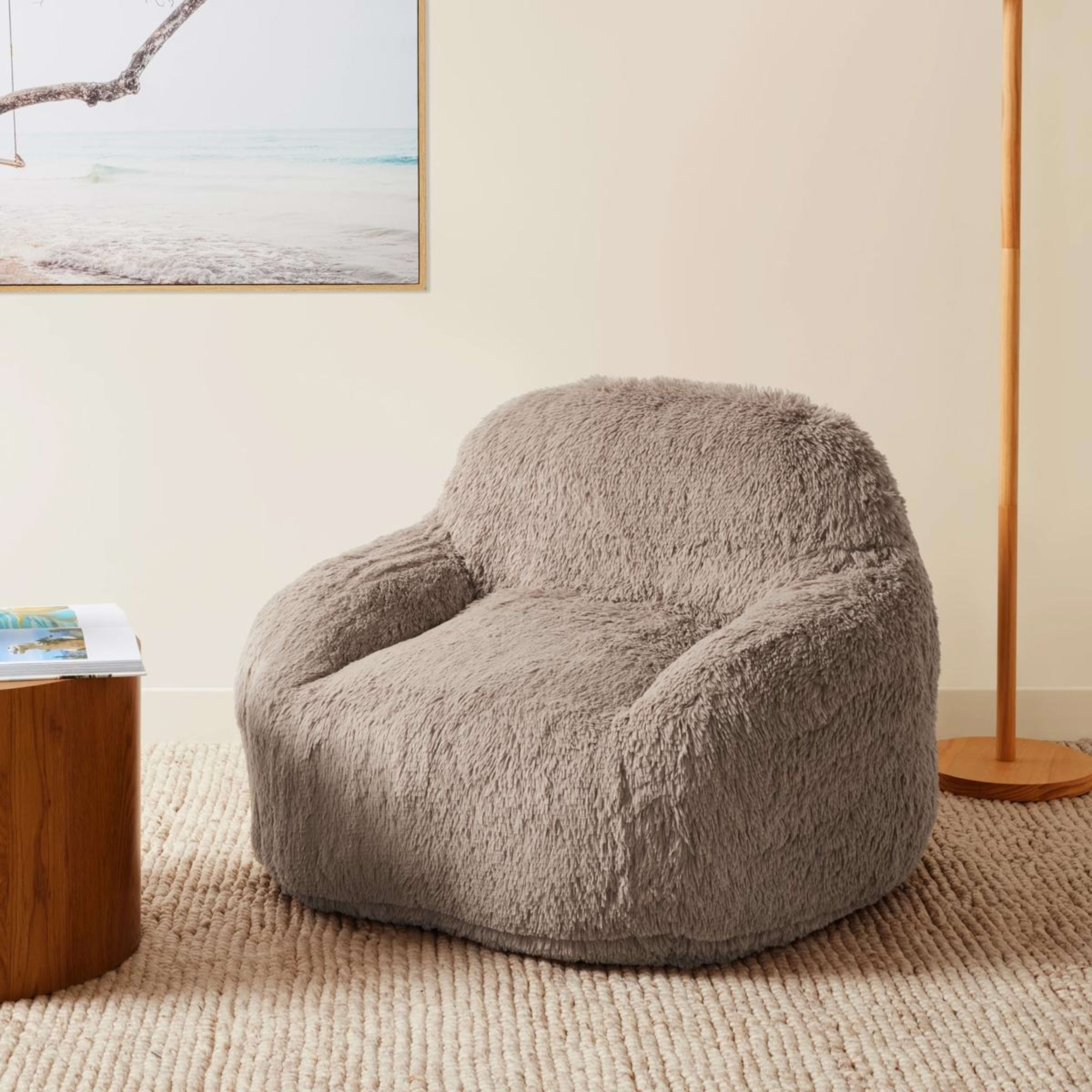 1 Faux Fur Taupe Expanding Chair, 1 of 6