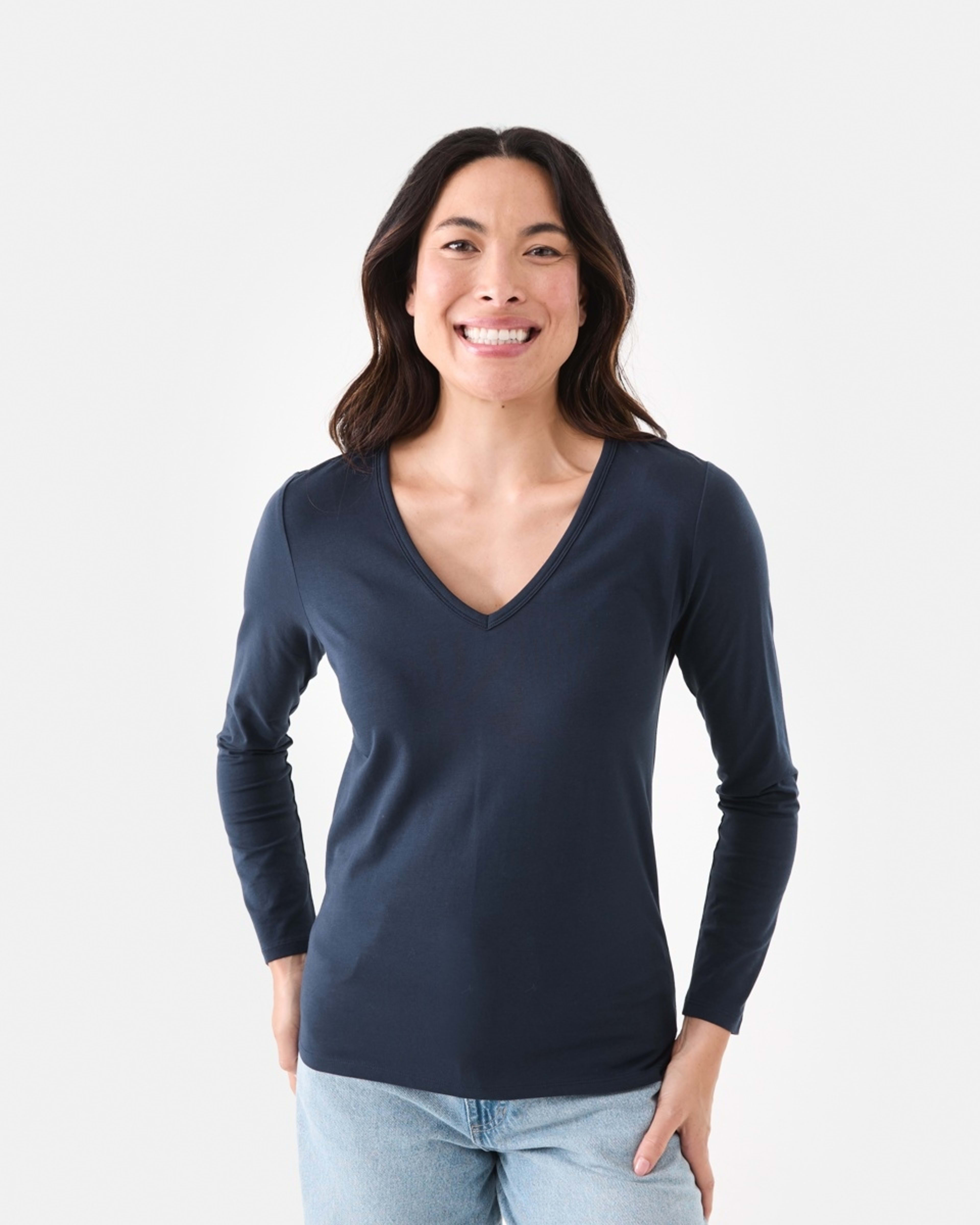 1 Long Sleeve Stretch V-Neck T-shirt Navy Blaze, 1 of 5