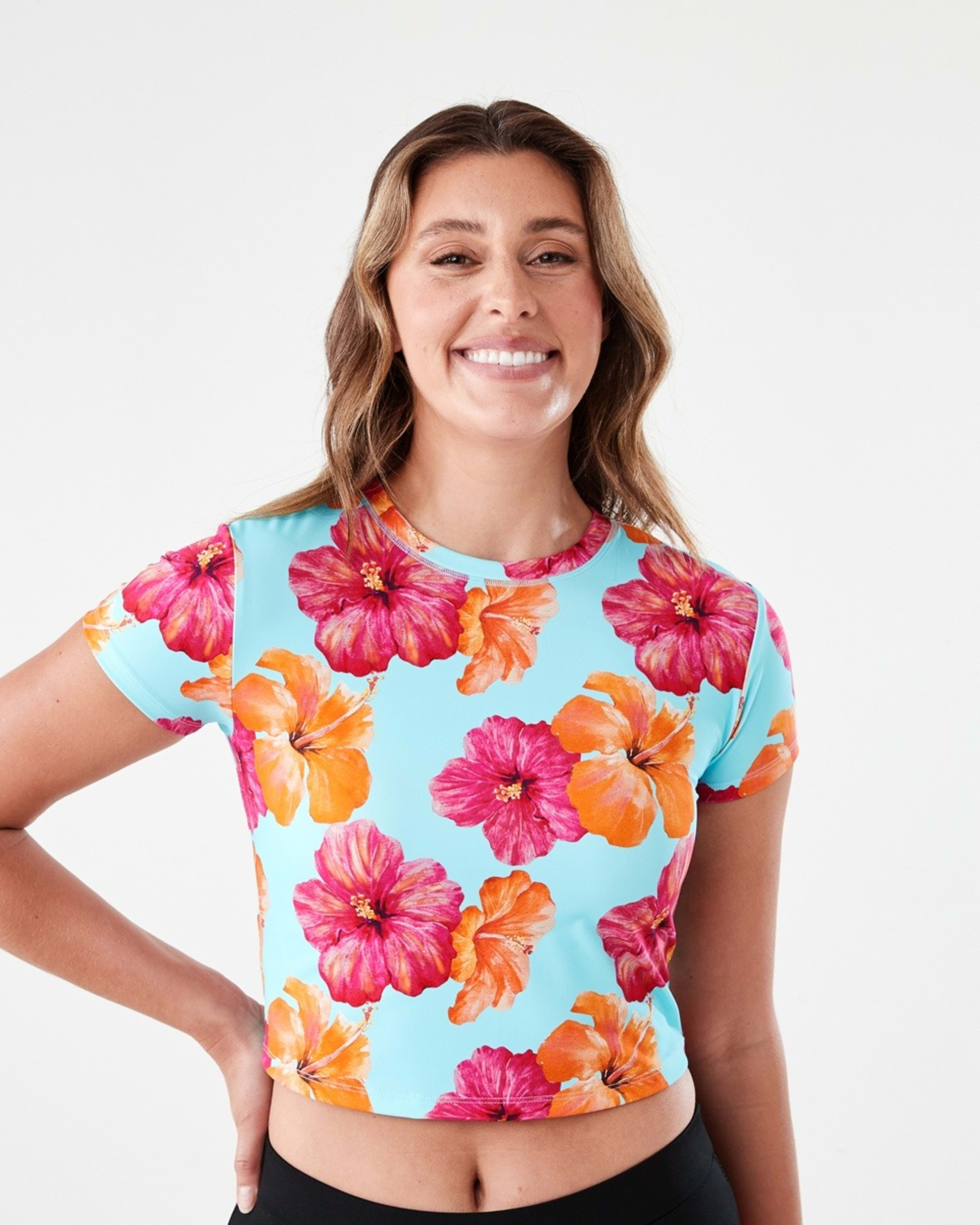 1 Crop Rash Vest HOT TROP CLEAR AQUA