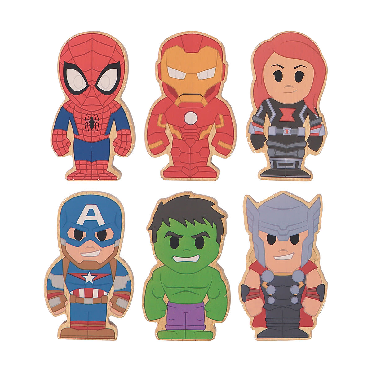 wooden superhero figures