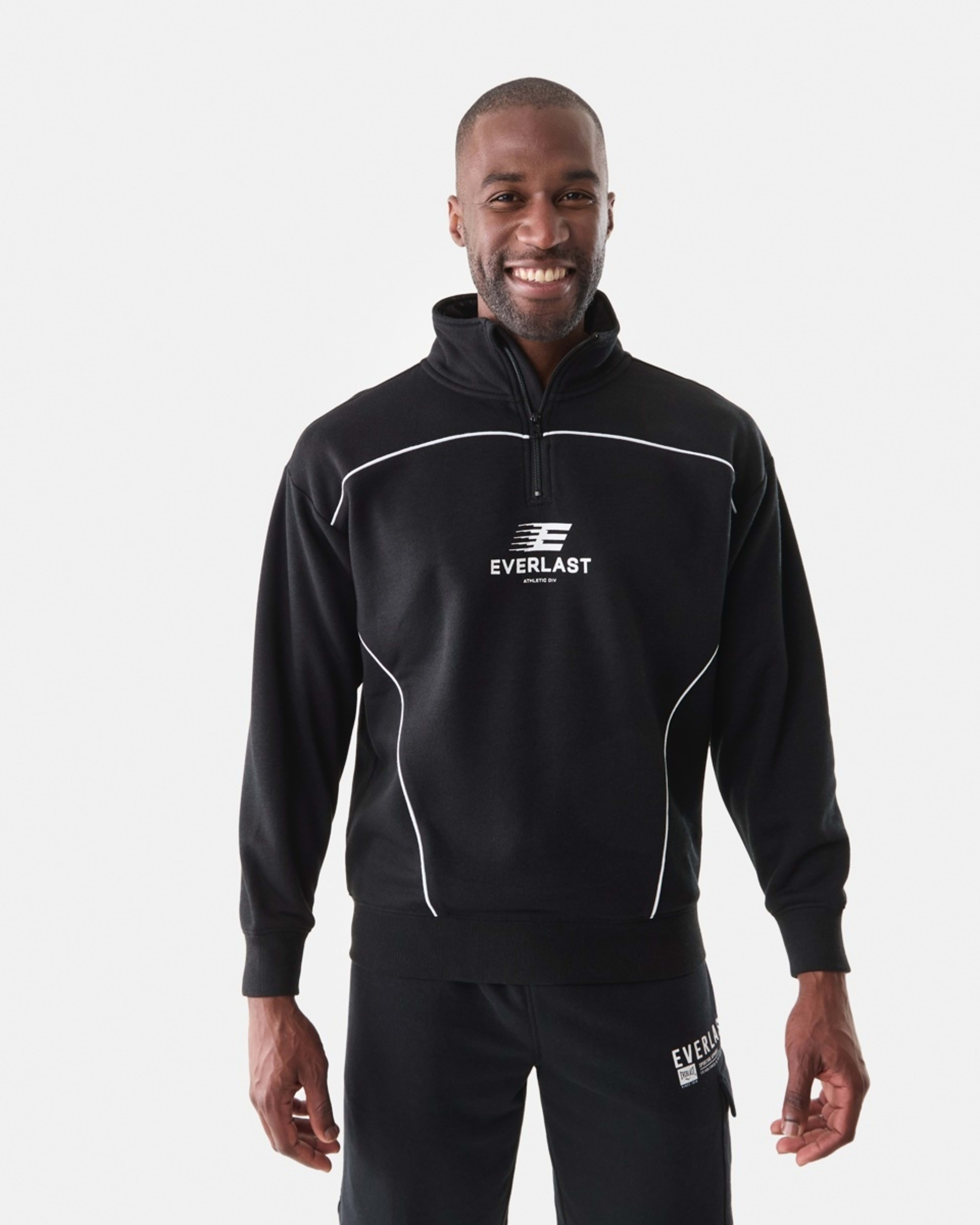 1 Everlast Mens 1/4 Zip Sweatshirt EVER BLACK