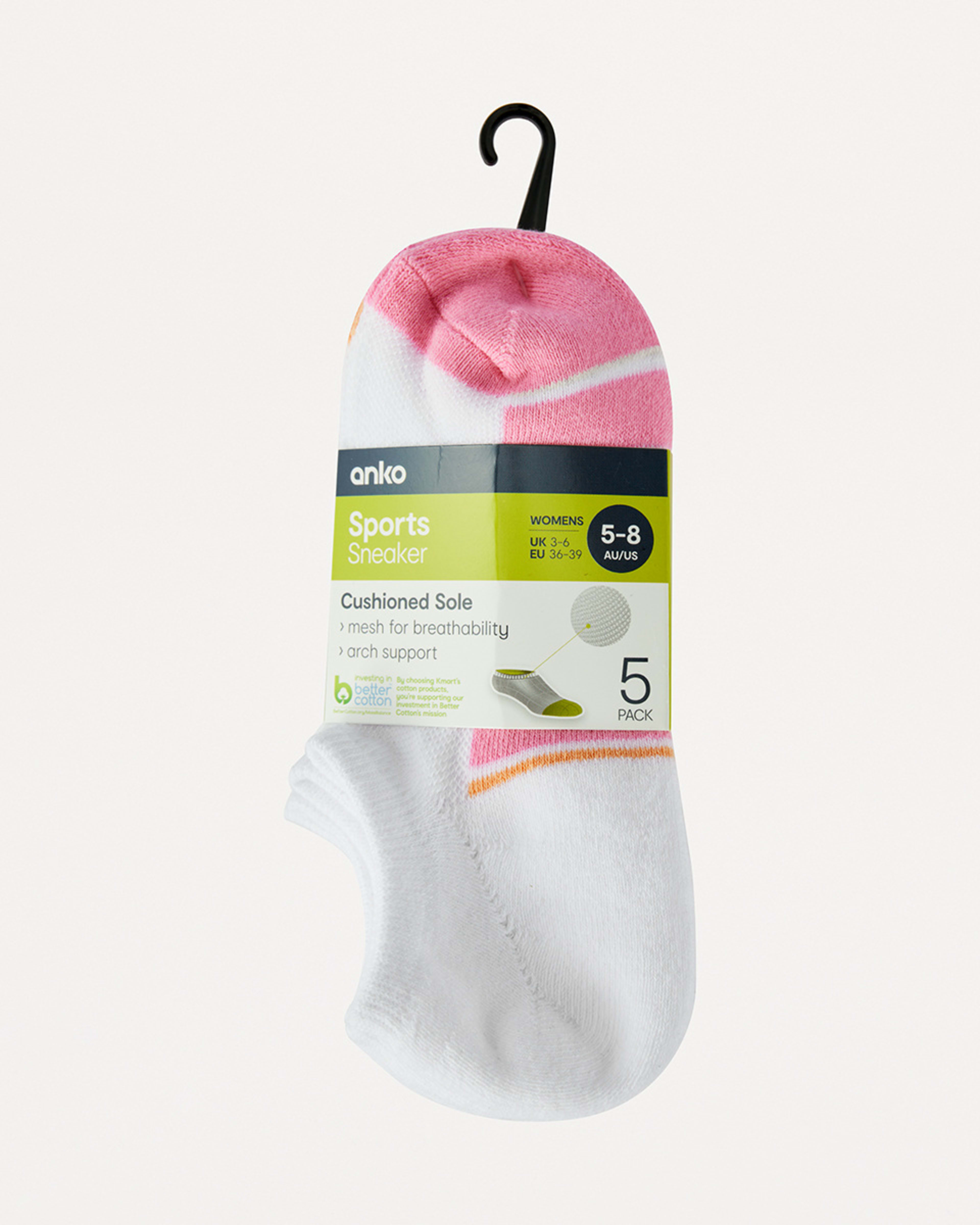 3 5 Pack Terry Sneaker Socks VARIGATED STRIPE FONDANT PINK, 3 of 3