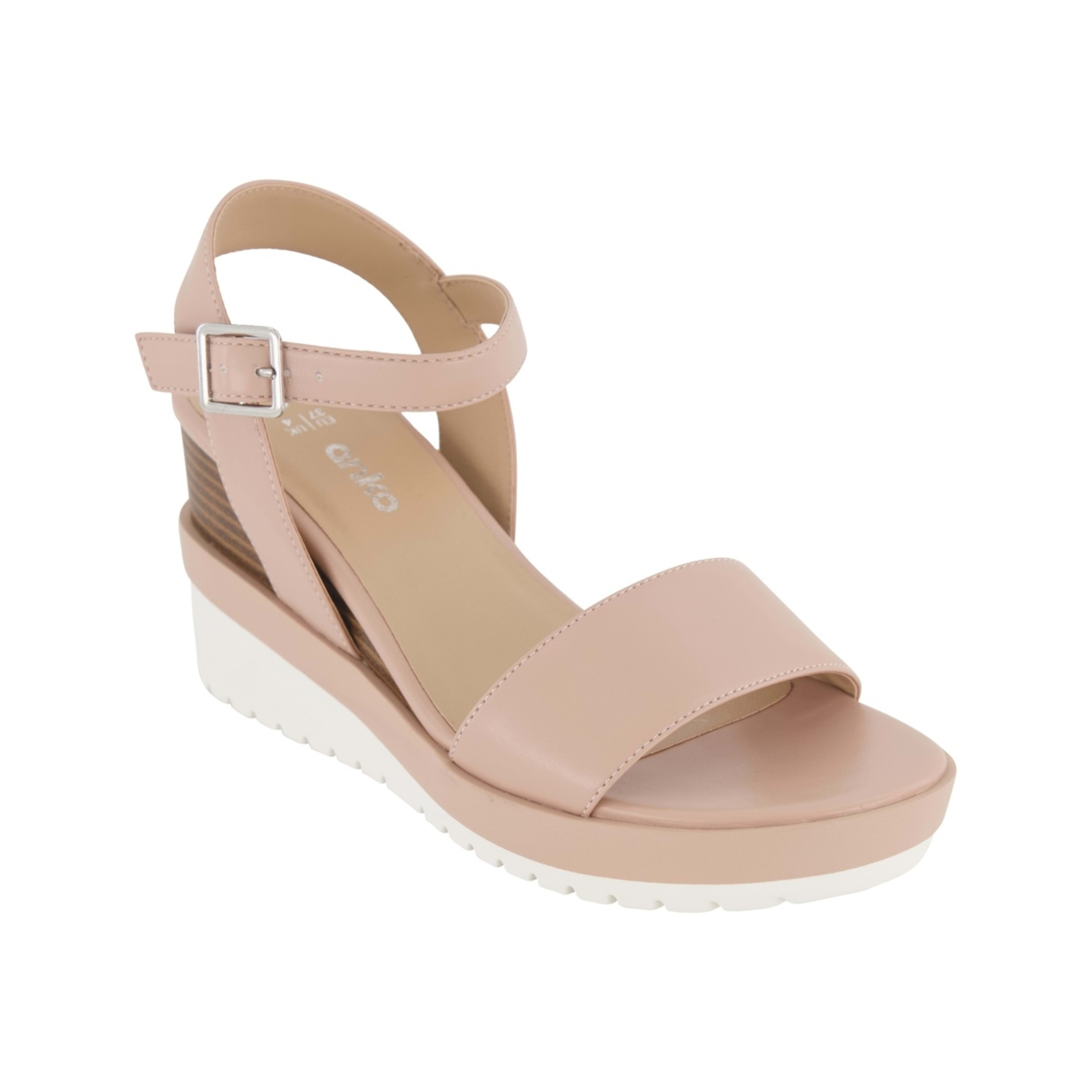 1 Stacked Wedge Heel Sandals Beige, 1 of 5