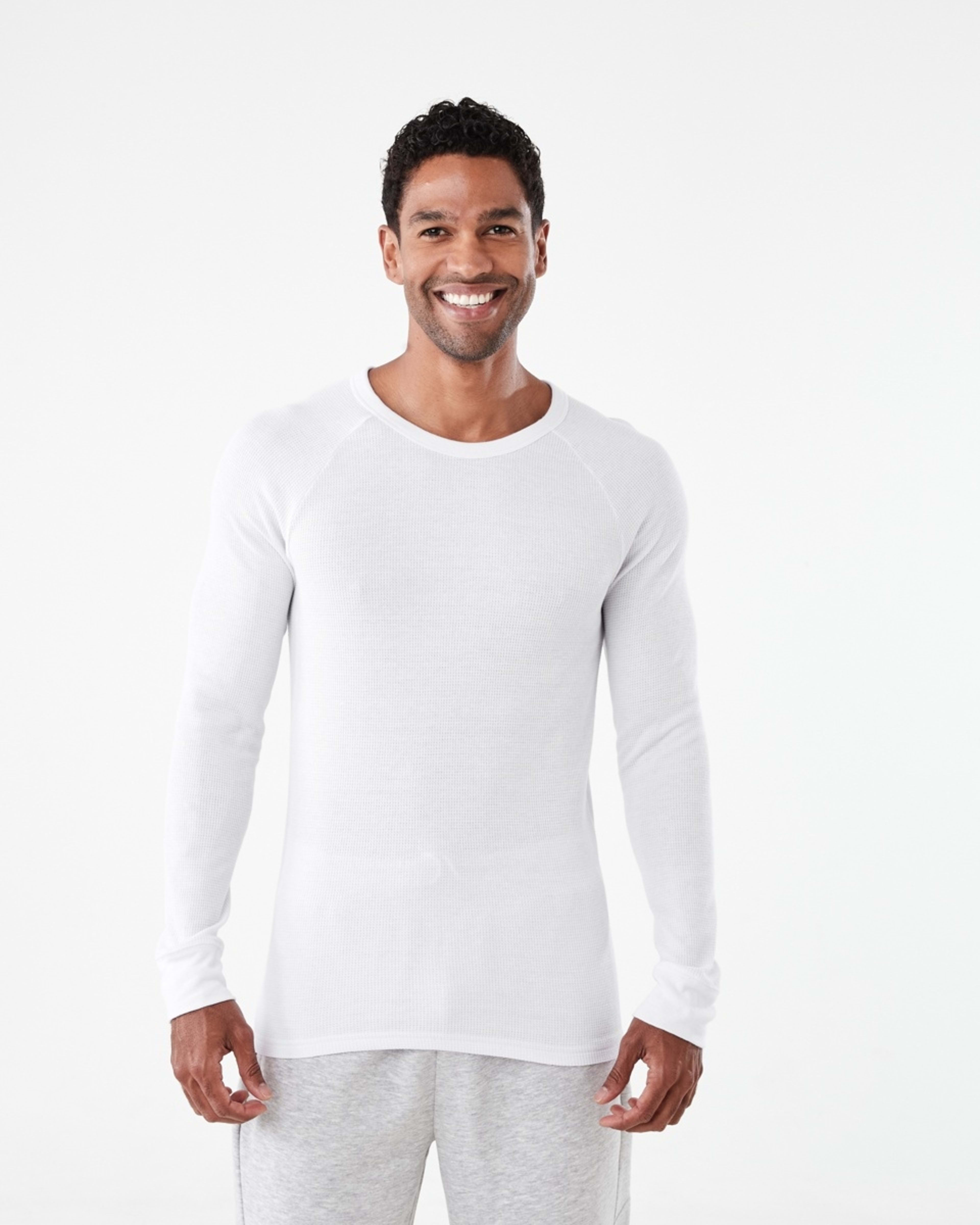 1 Long Sleeve Mini Waffle Thermal Top White