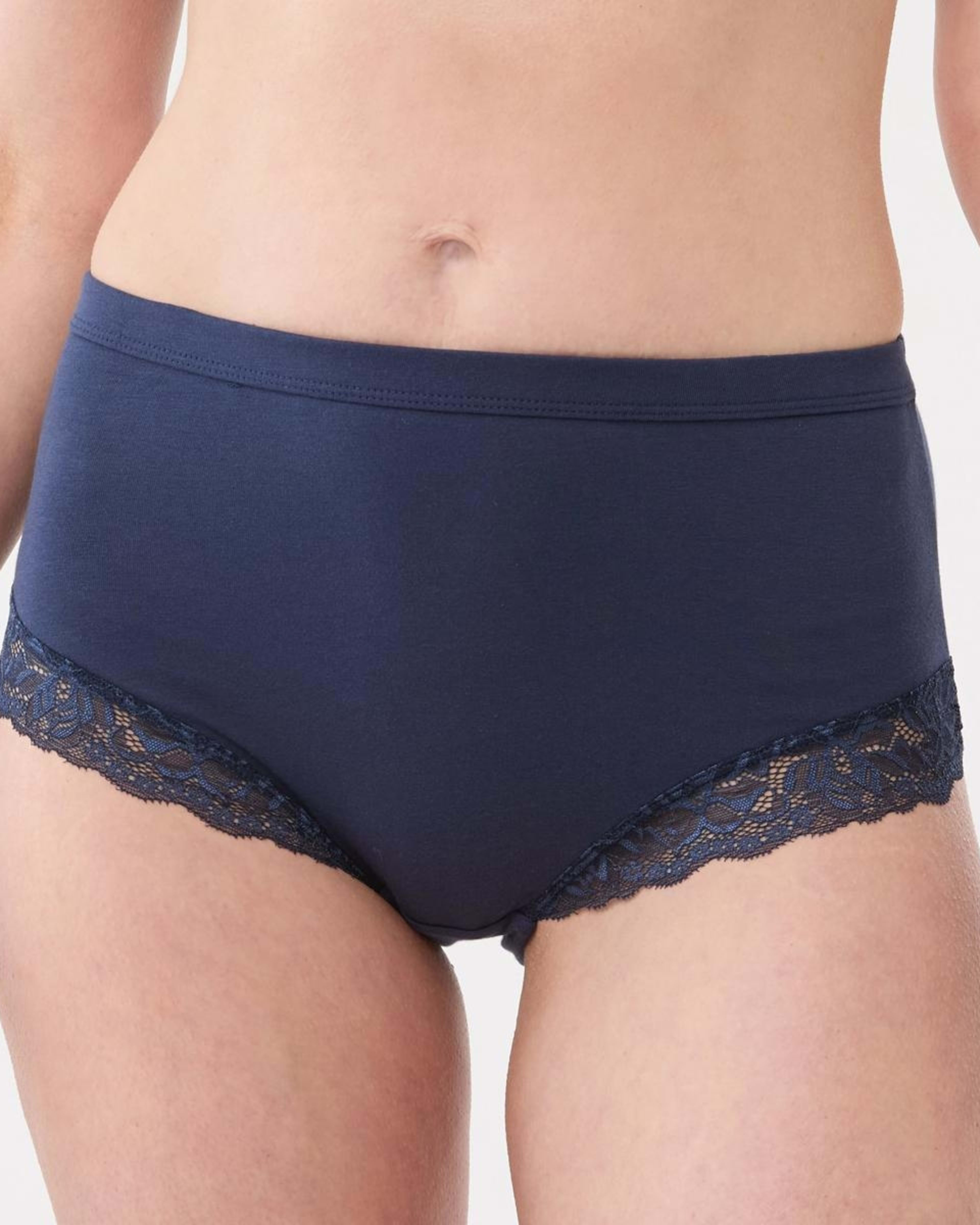 2 3 Pack Lace Trim Cotton Full Briefs BRIGHT LAVENDER, CLOUD DANCER, DEEP NAVY, 2 of 7