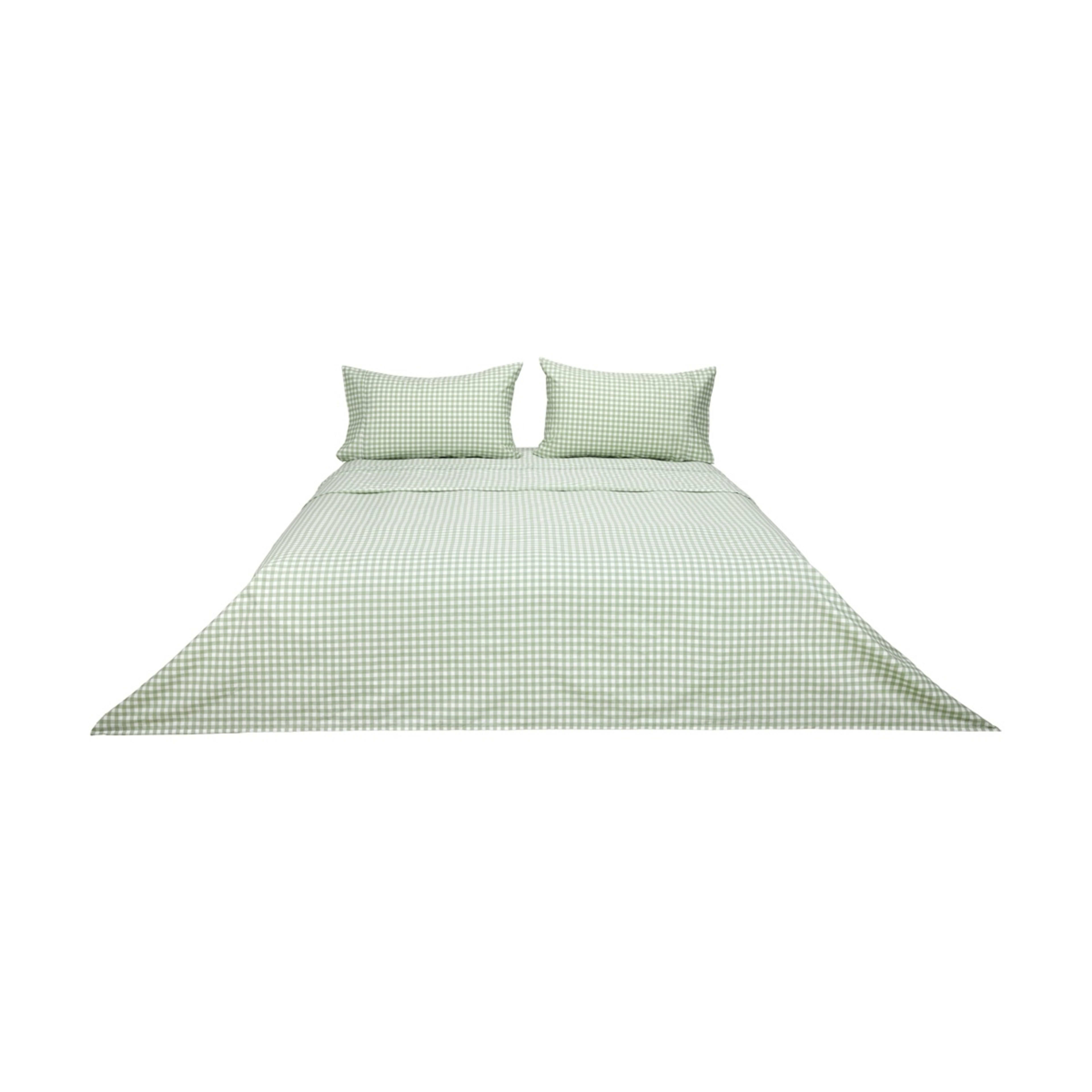 6 250 Thread Count Gingham Cotton Sheet Set - Queen Bed, Sage, 6 of 7