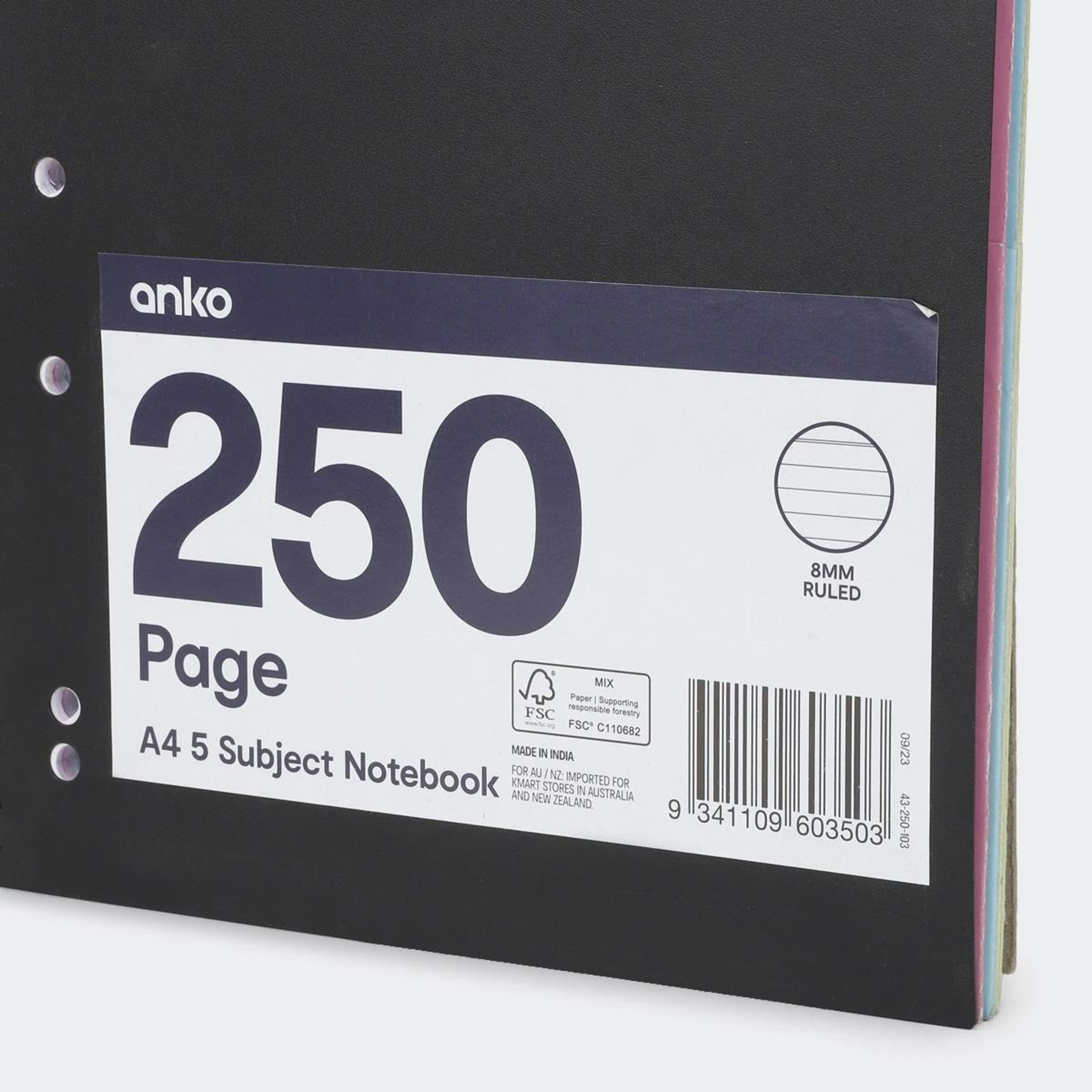 4 250 Page A4 5 Subject Notebook - Black, 4 of 5