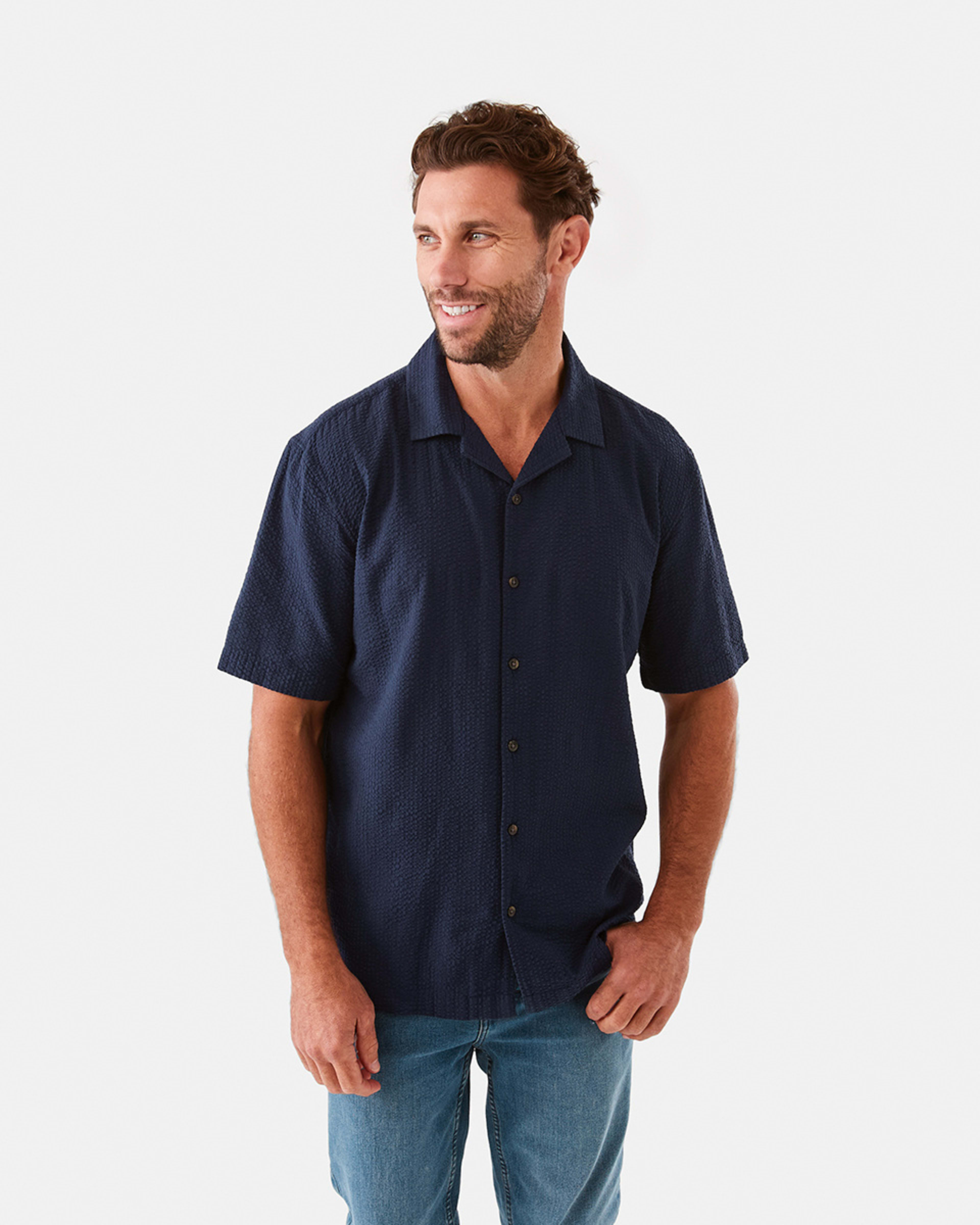 1 Short Sleeve Seersucker Shirt Blu Pcoat
