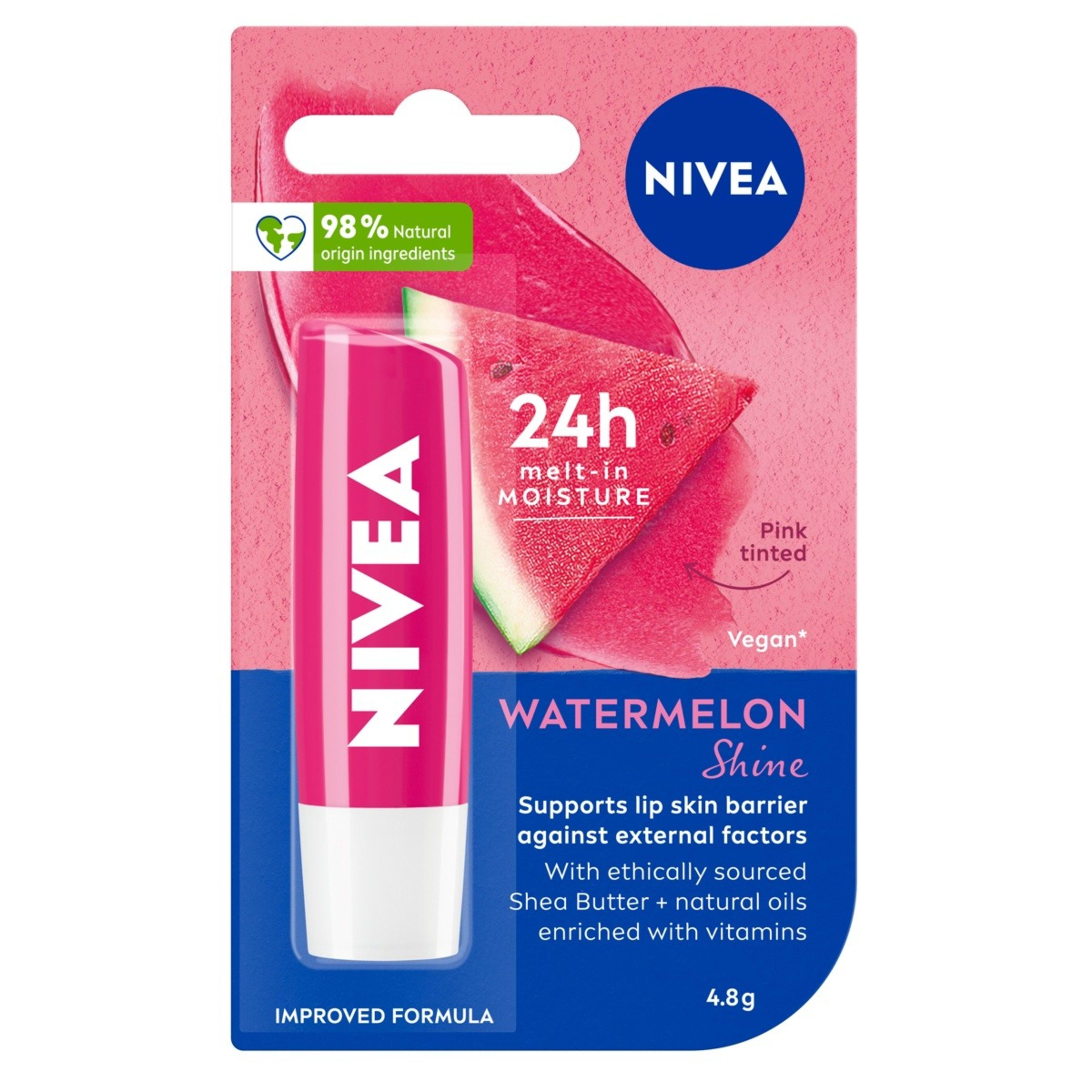 1 Nivea Watermelon Shine Caring Lip Balm 4.8g - Shea Butter and Natural Oils, 1 of 8