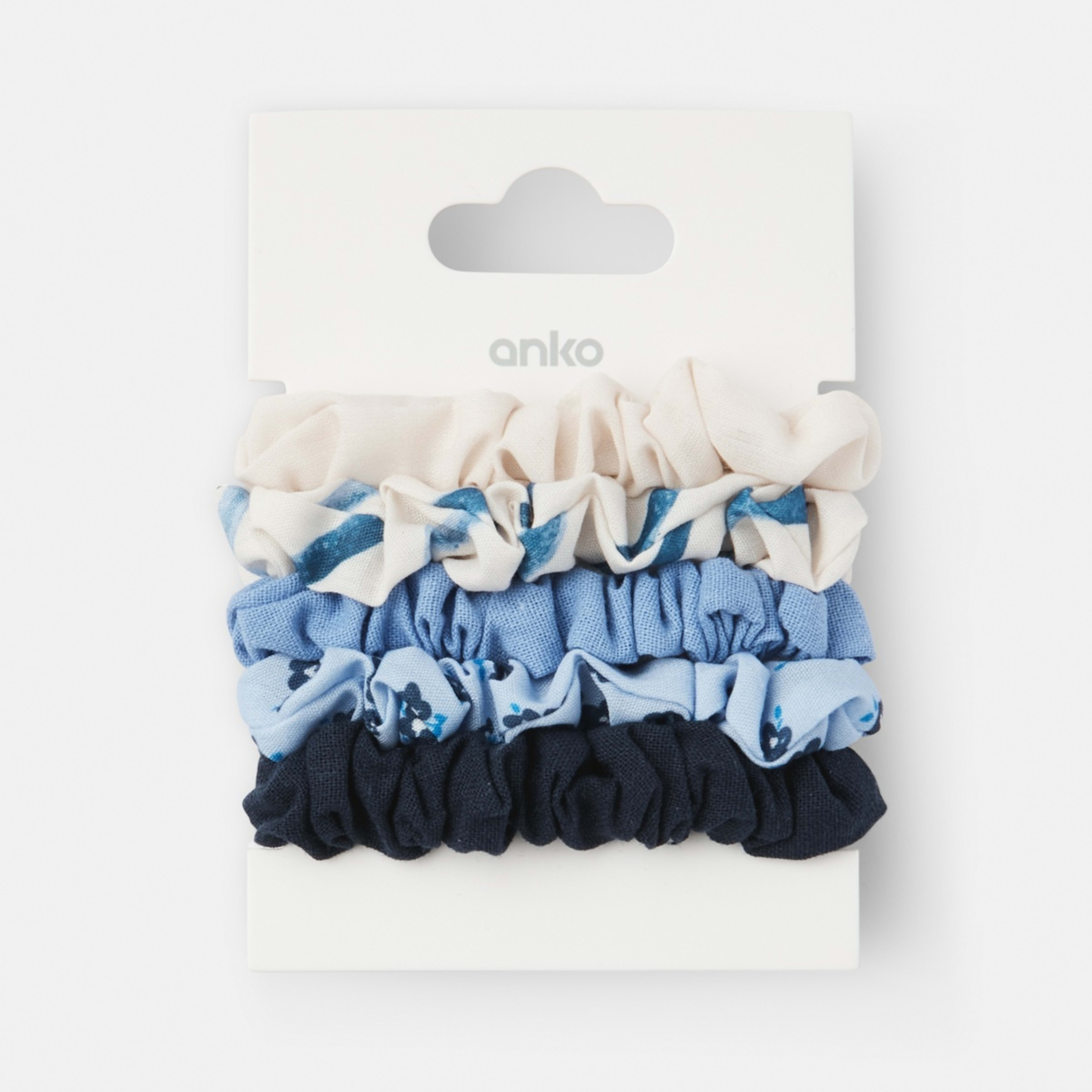 5 5 Pack Mini Linen Print Hair Scrunchies, 5 of 5