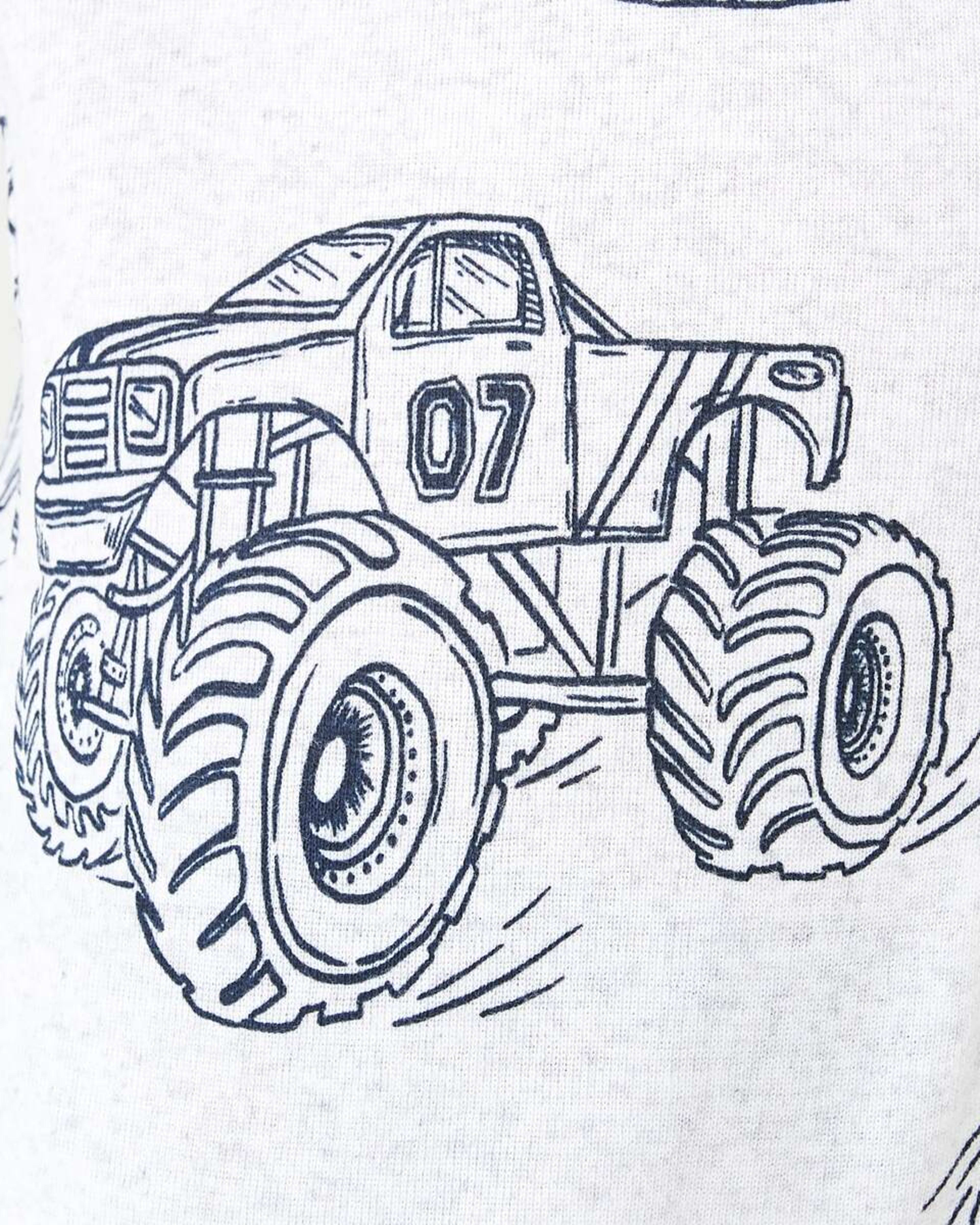 5 Ribbed All-In-One Sleepsuit White Marle Monster Truck, 5 of 9