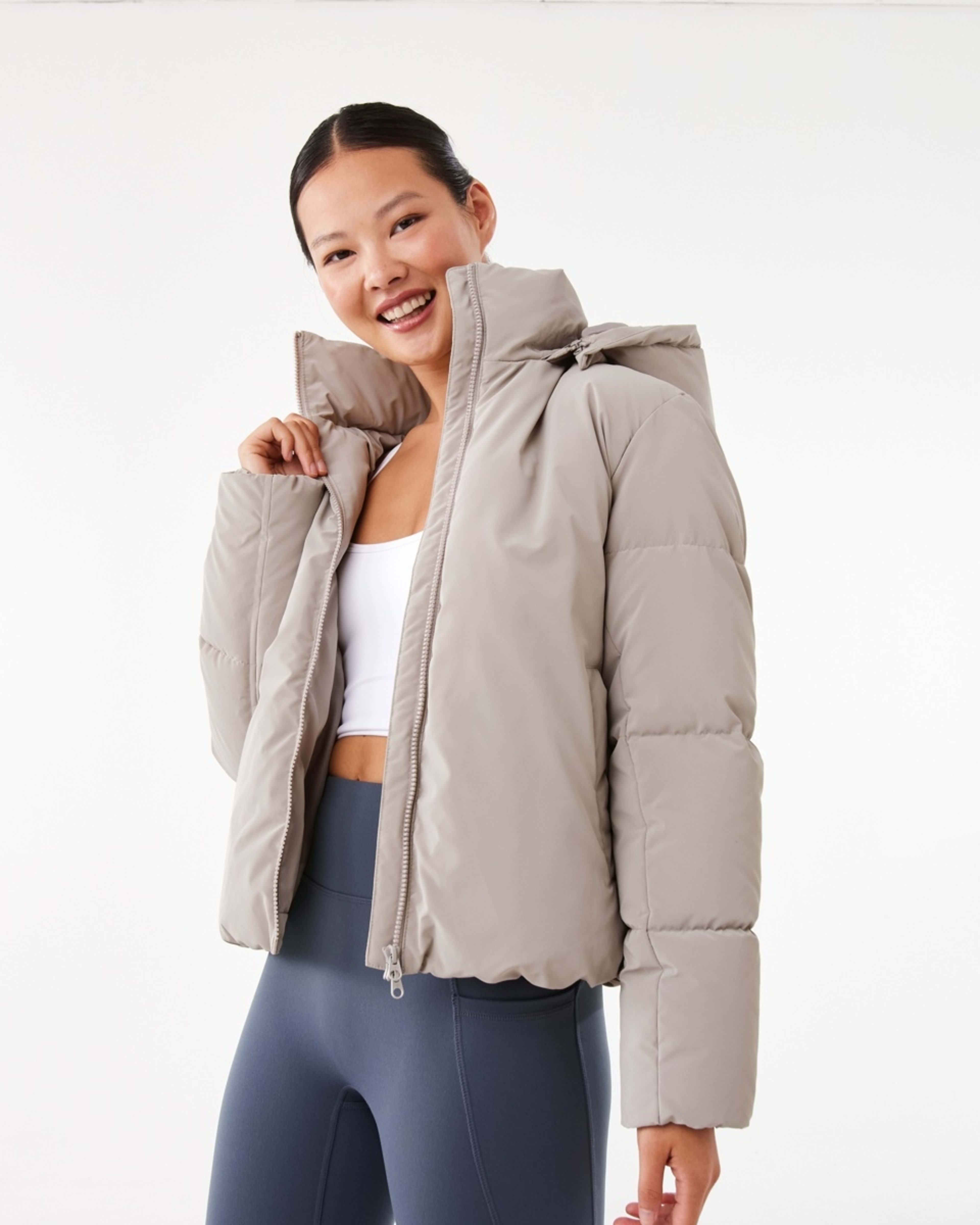 1 Active Womens Mid Length Puffer Jacket Porp Gry, 1 of 8