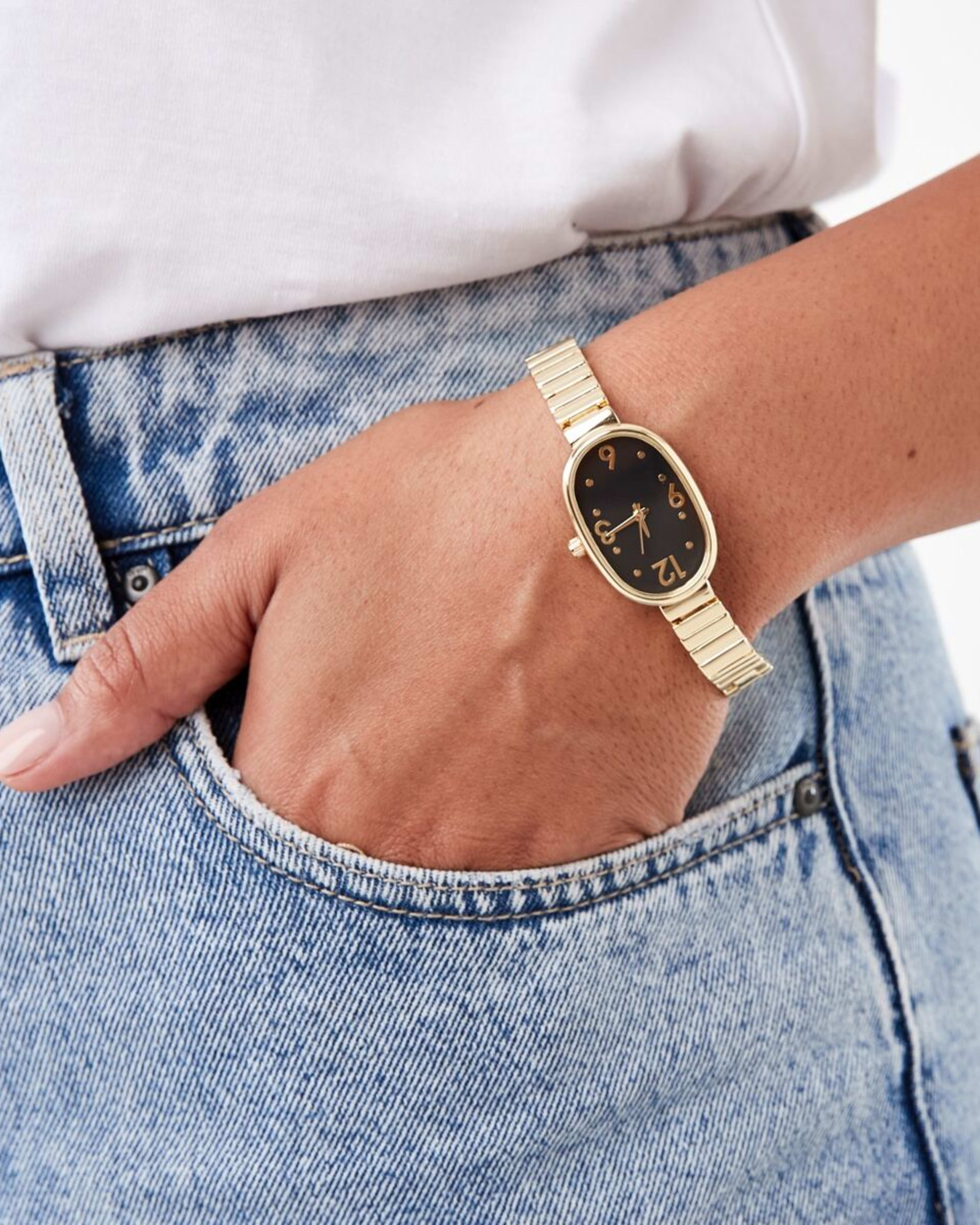 4 Womens Oval Metal Watch - Black and Gold Tone Gold, 4 of 6