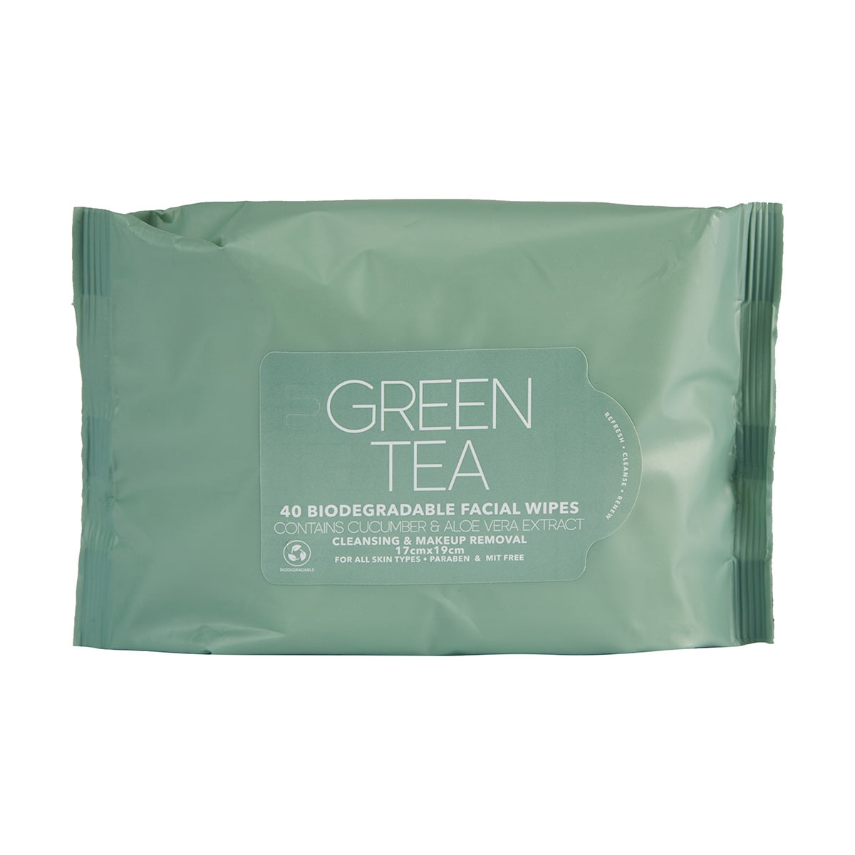 40 Pack Cleansing & Makeup Removal Biodegradable Facial Wipes Green