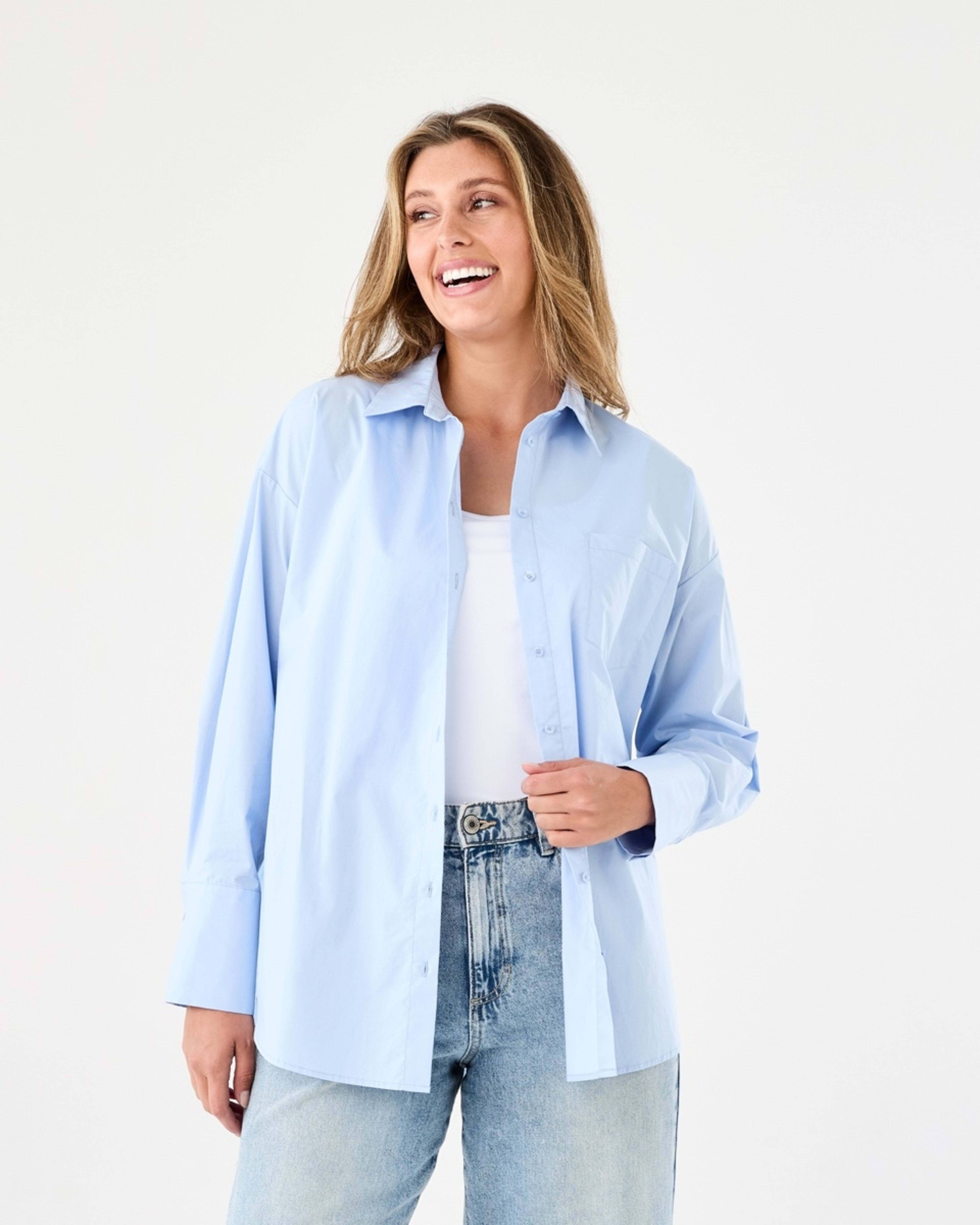 1 Long Sleeve Oversized Cotton Shirt Bruni Blue, 1 of 7