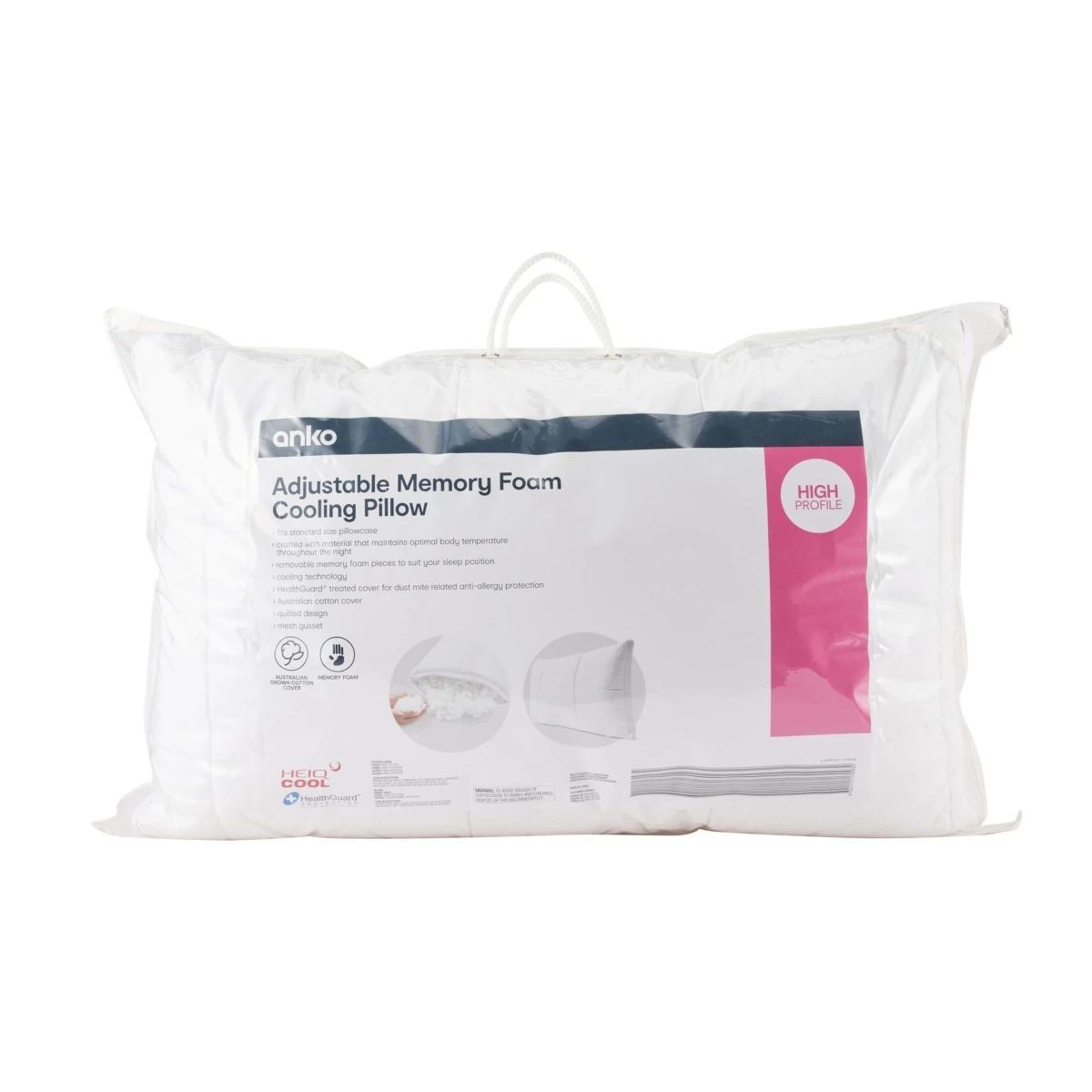 1 Adjustable Memory Foam Cooling Pillow - High Profile, White