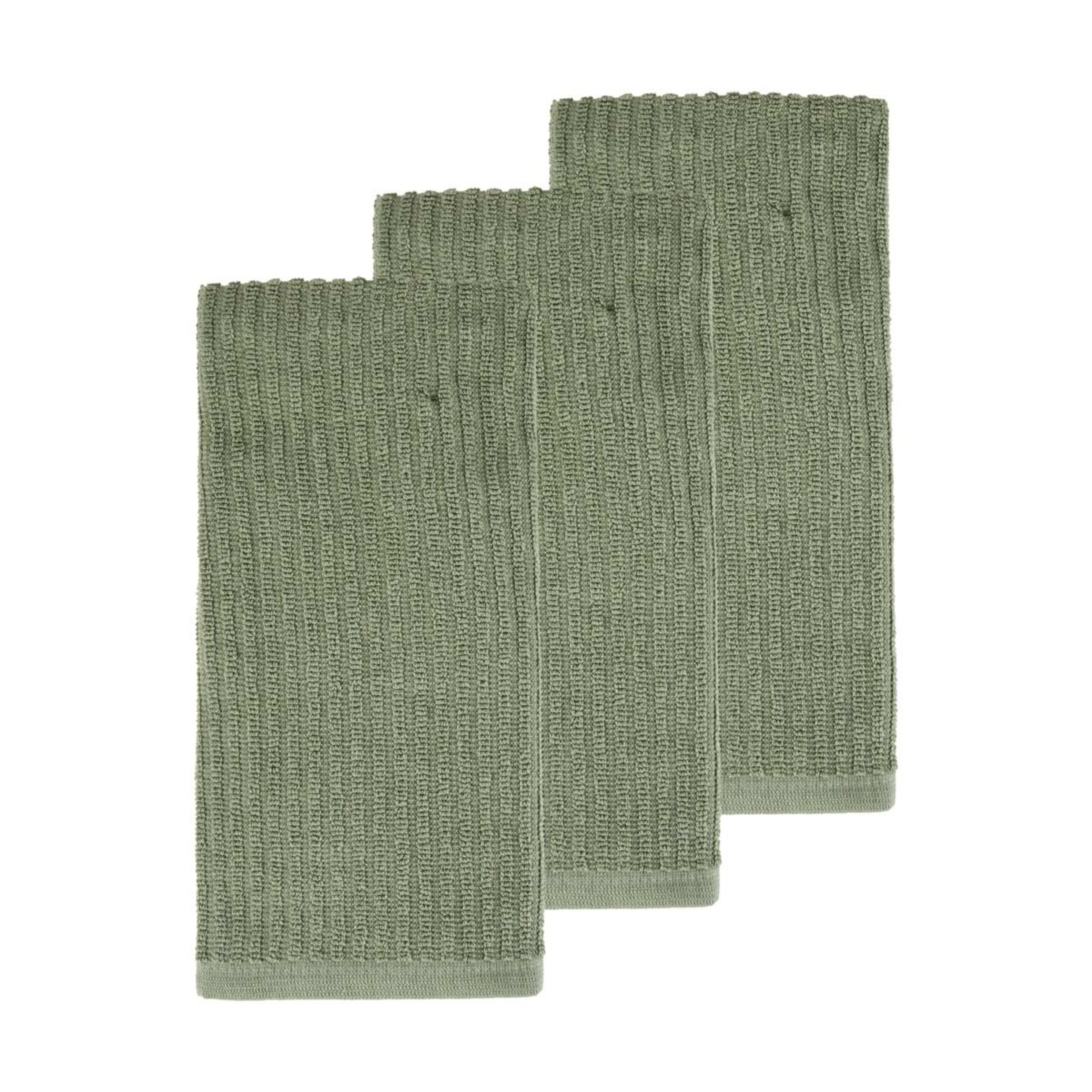 1 3 Pack Fern Green Ribbed Terry Tea Towels, 1 of 4