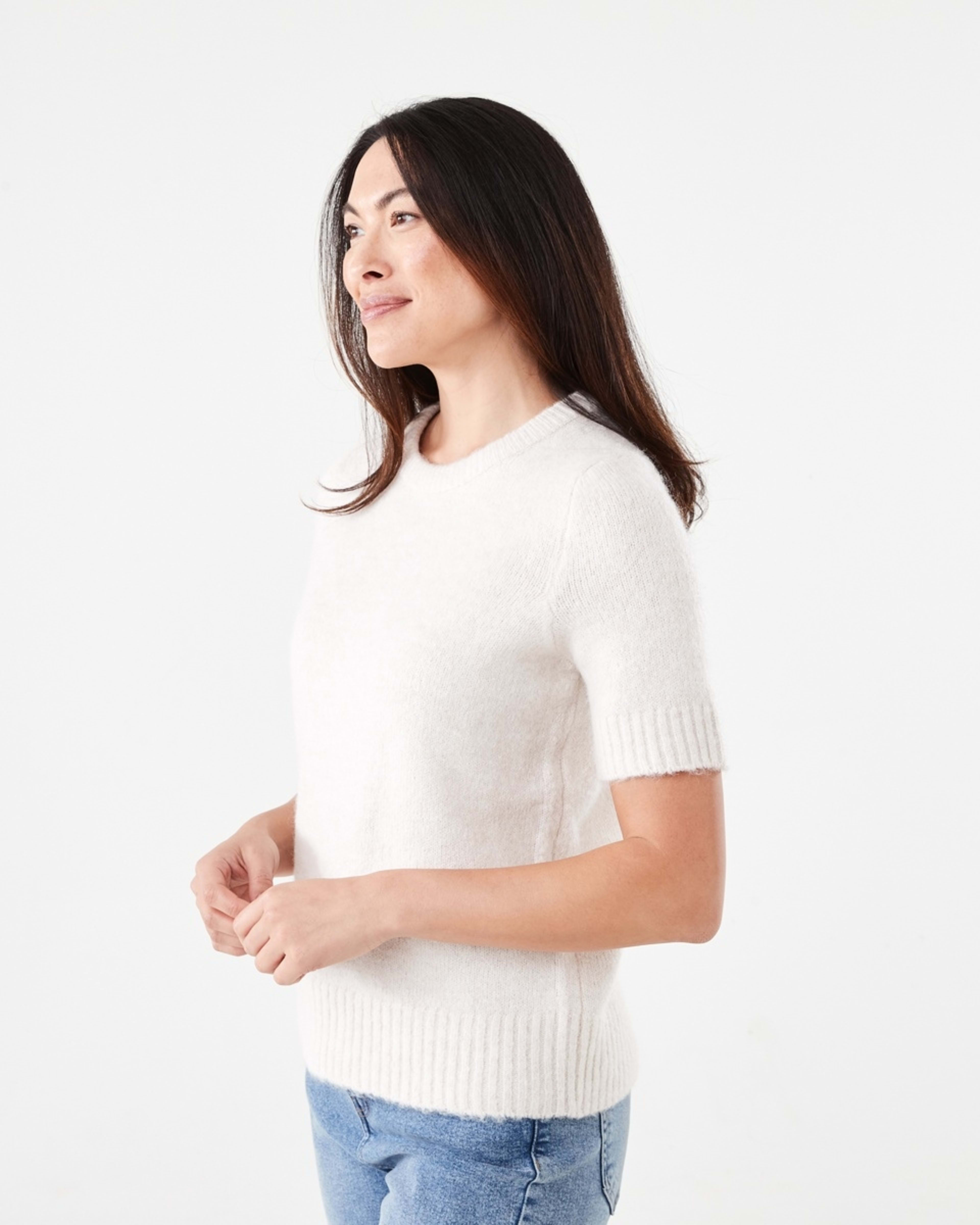 2 Short Sleeve Fluffy Knit Jumper Beige Marl, 2 of 5