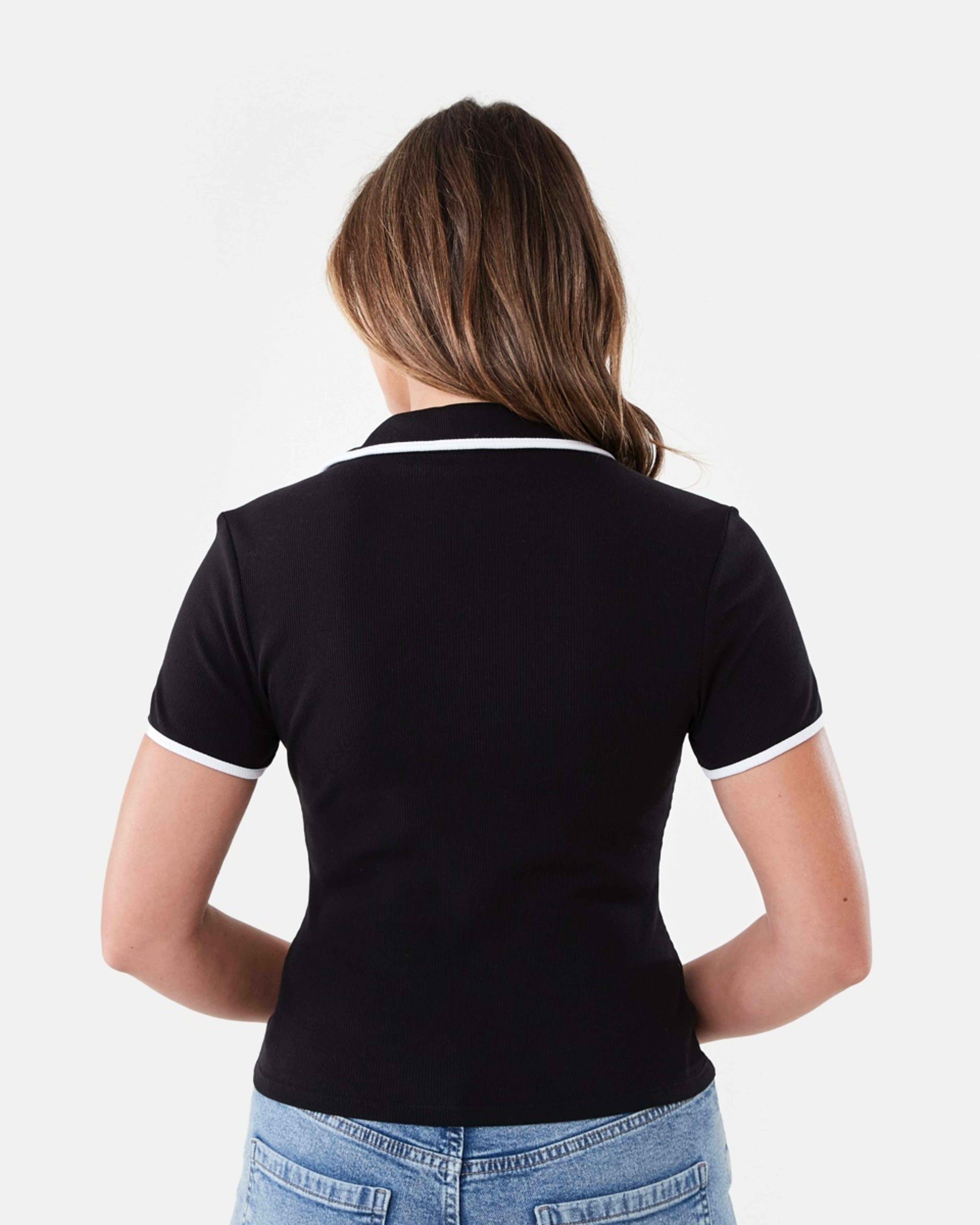 3 Short Sleeve Rib Contrast Polo Top Blk Wht, 3 of 6
