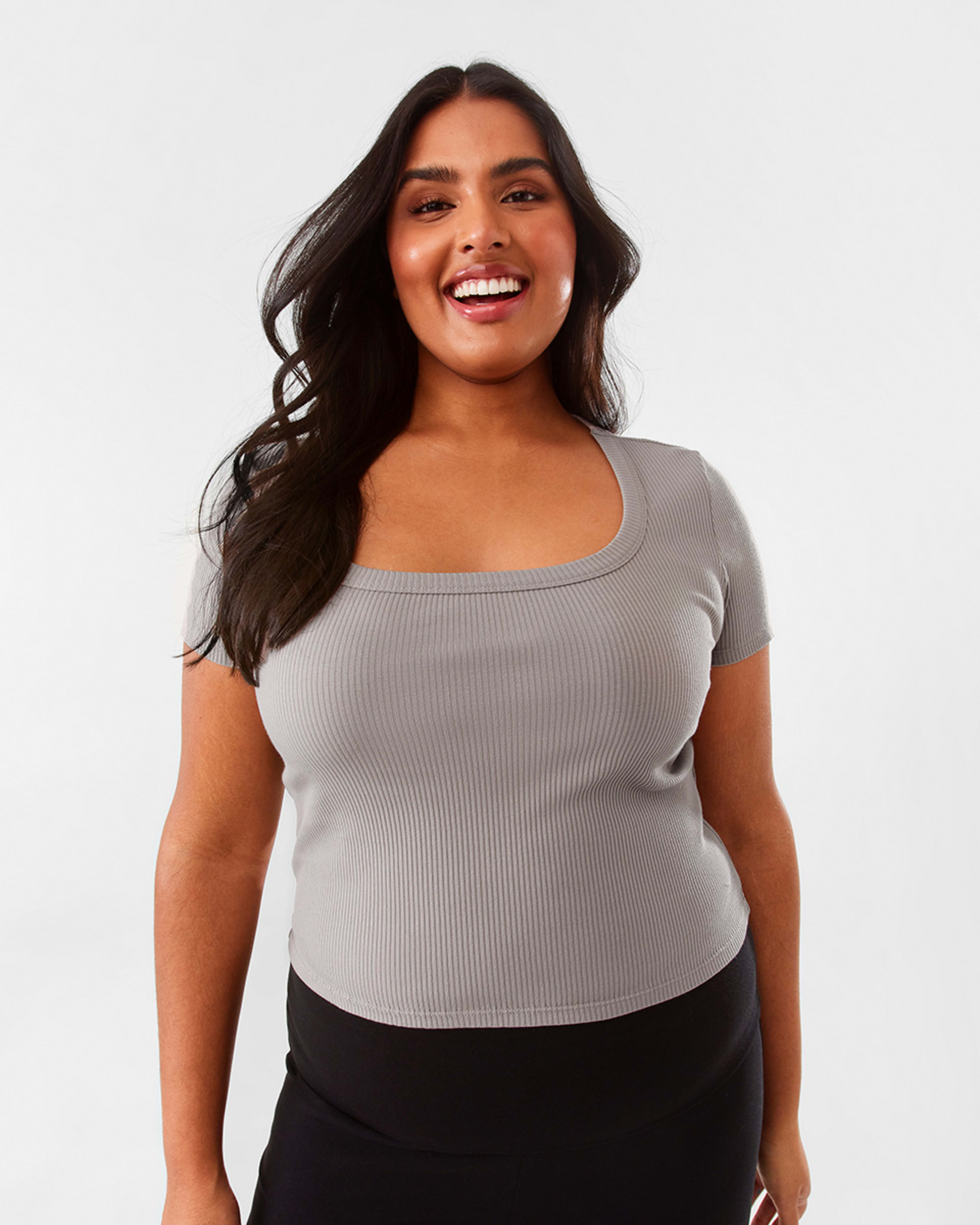 3 Short Sleeve Ribbed Square Neck T-shirt Satellite, 3 of 9