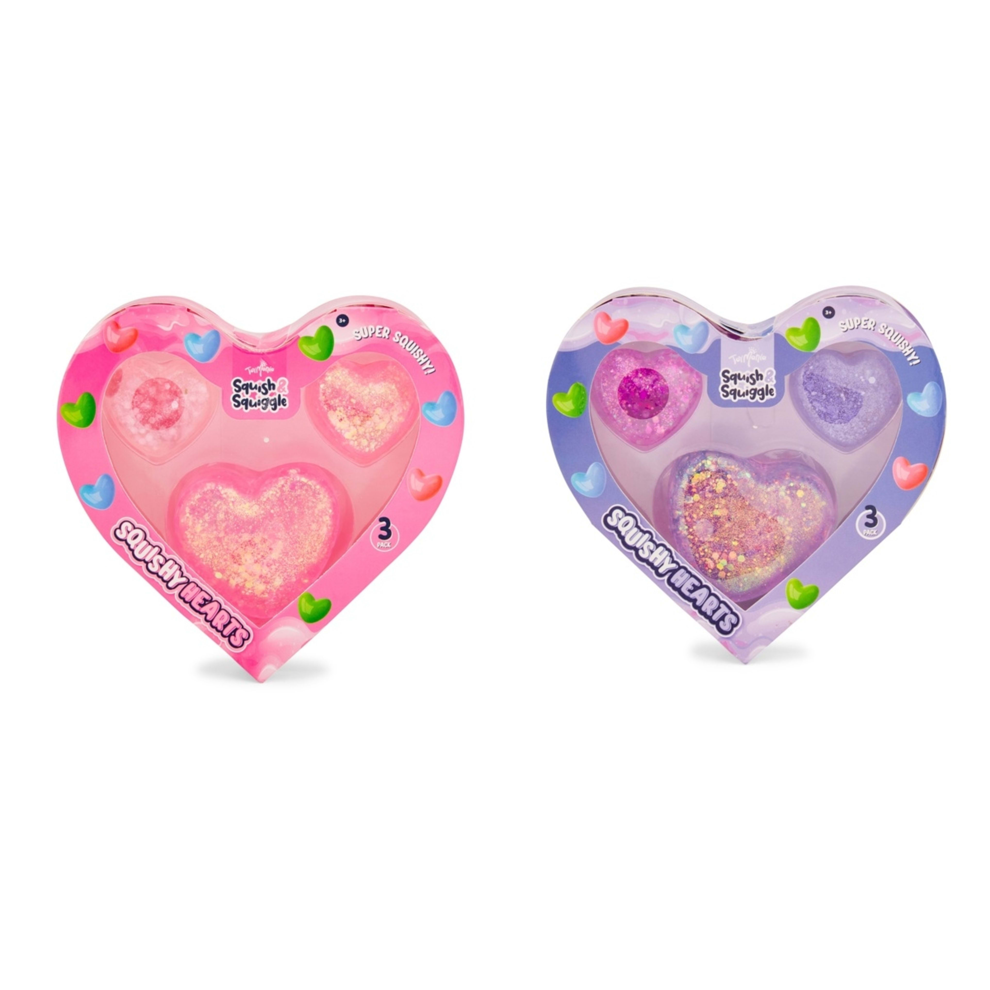 1 3 Pack ToyMania Squish and Squiggle Squishy Hearts - Assorted