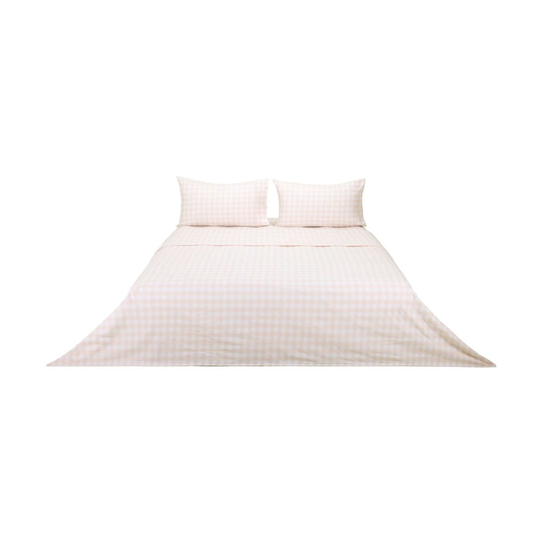 Gingham Flannelette Cotton Sheet Set Queen Bed, Pink Kmart