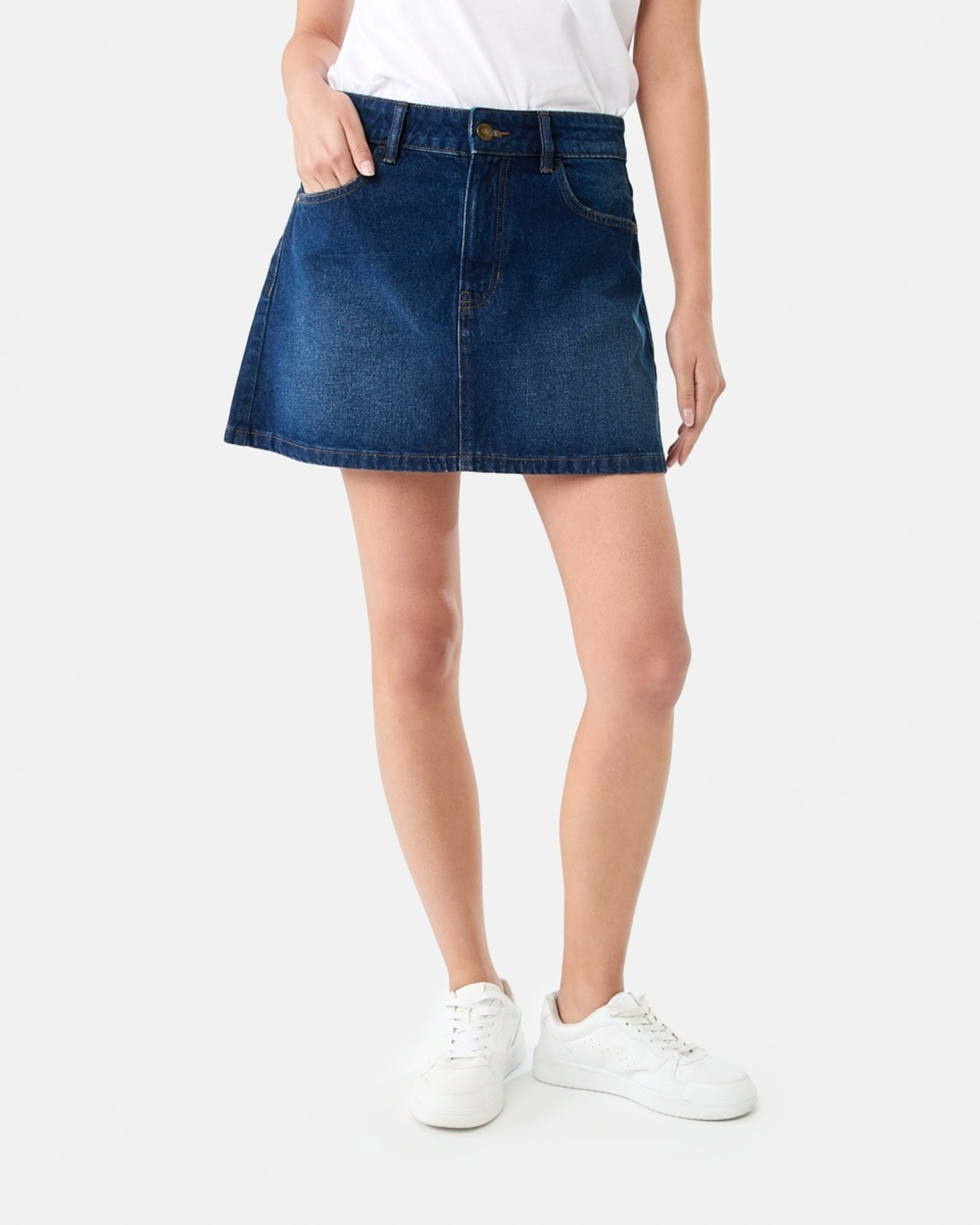 8 Denim A-line Mini Skirt MID WASH, 8 of 10