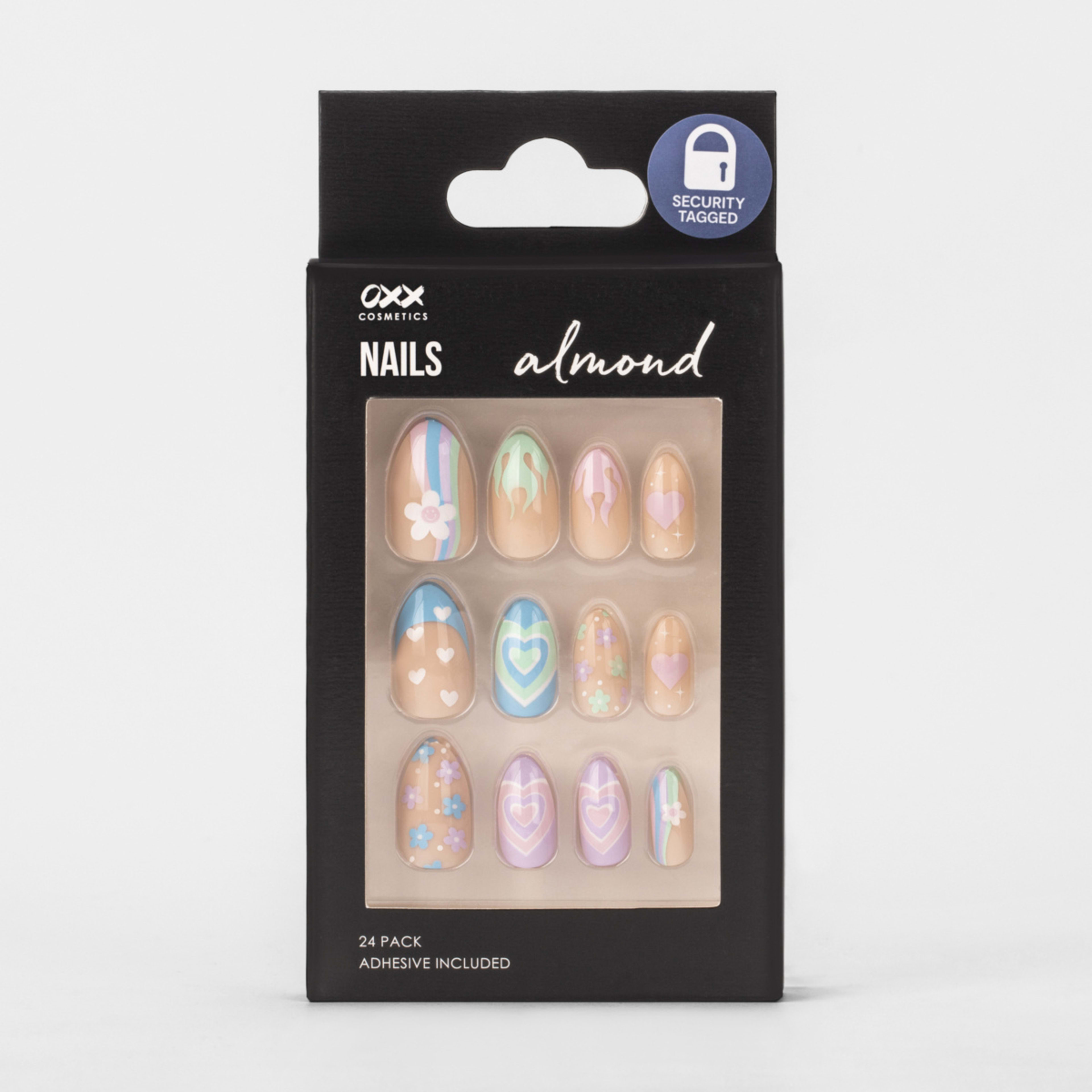 1 OXX Cosmetics 24 Pack False Nails with Adhesive - Almond Shape, Y2K Motifs