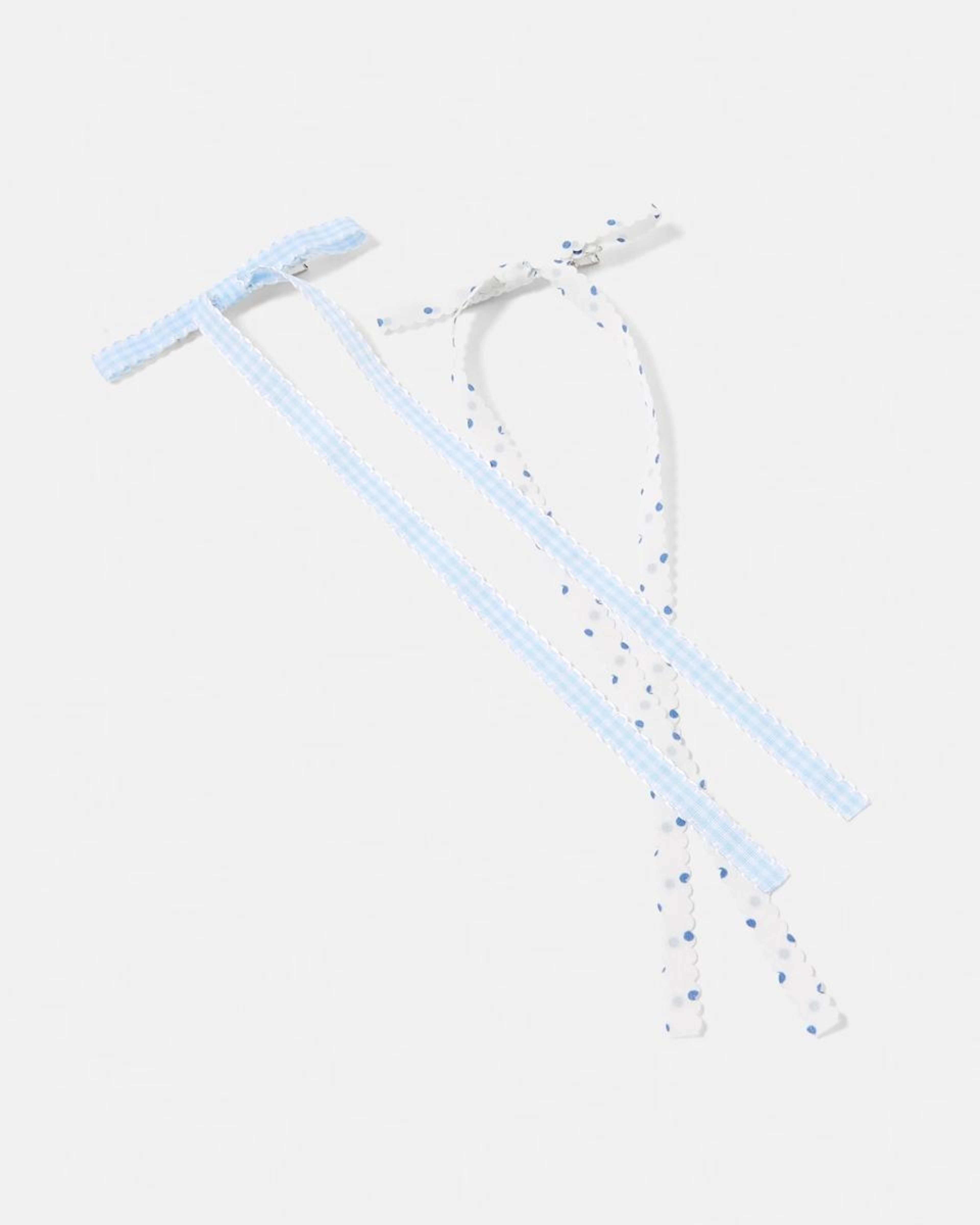 2 2 Pack Polka and Check Bow Hair Clips Blue, 2 of 3